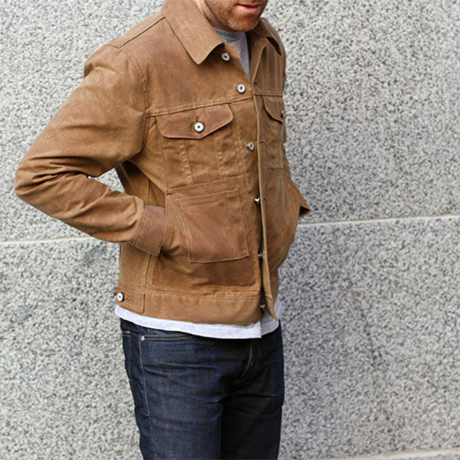 Original Trucker Jacket Waxed Brown Gustin Trucker Jackets