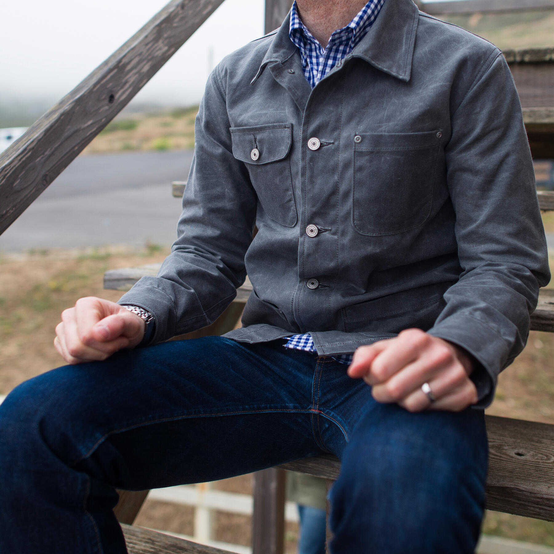 gustin chore coat - waxed charcoal