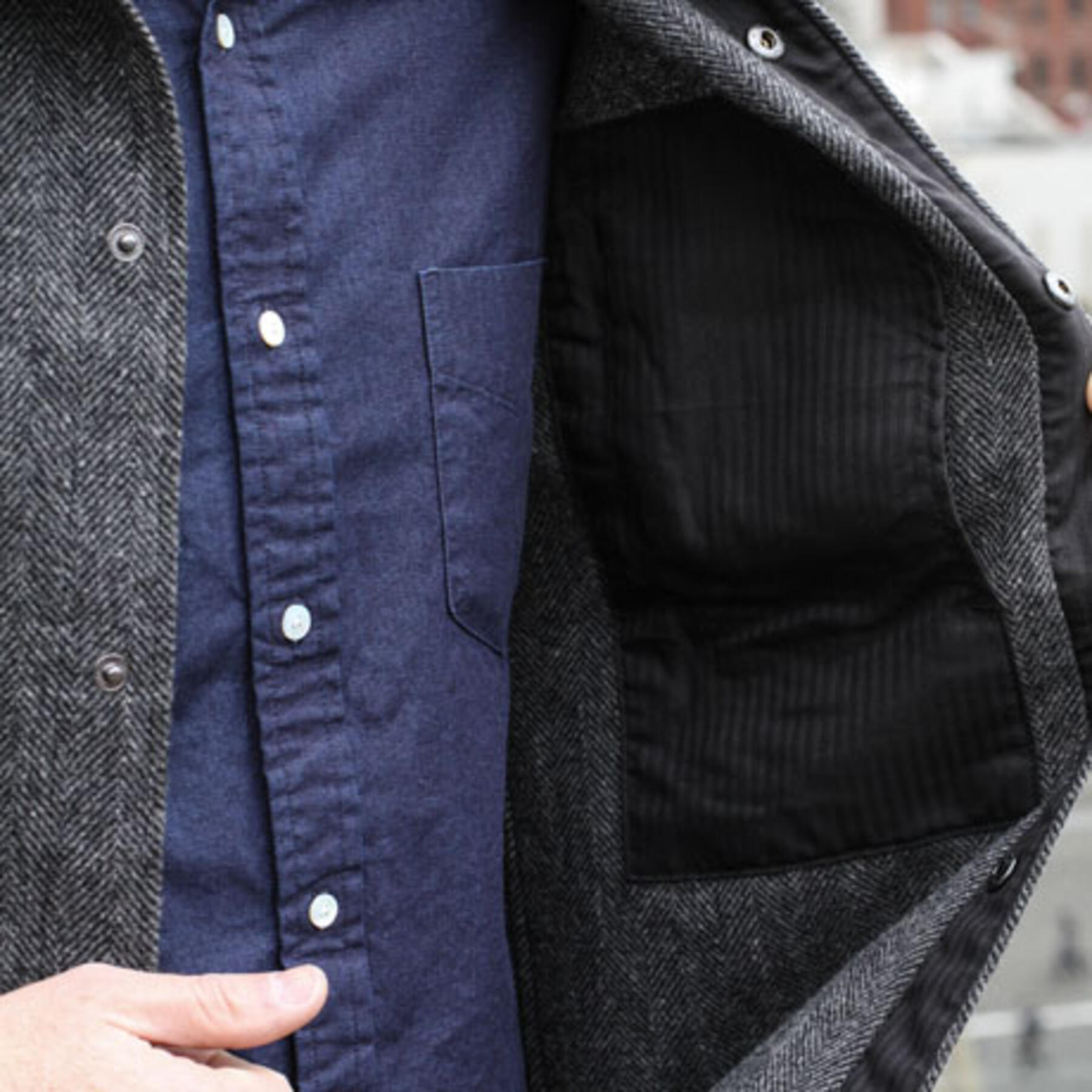 gustin #1 charcoalxblack wool herringbone cpo