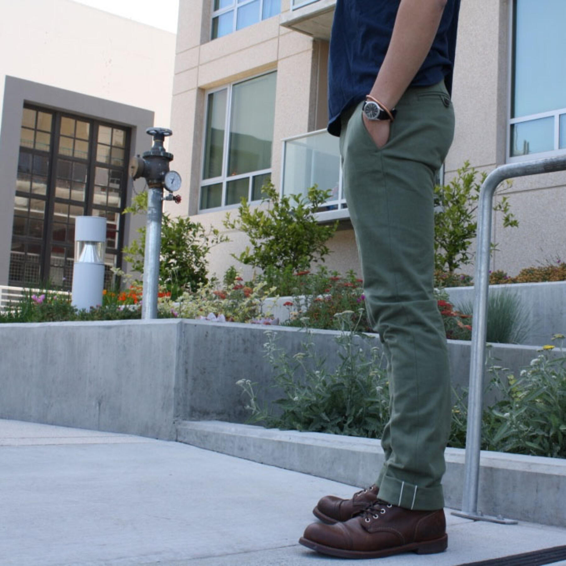 gustin #15 olive selvedge chinos