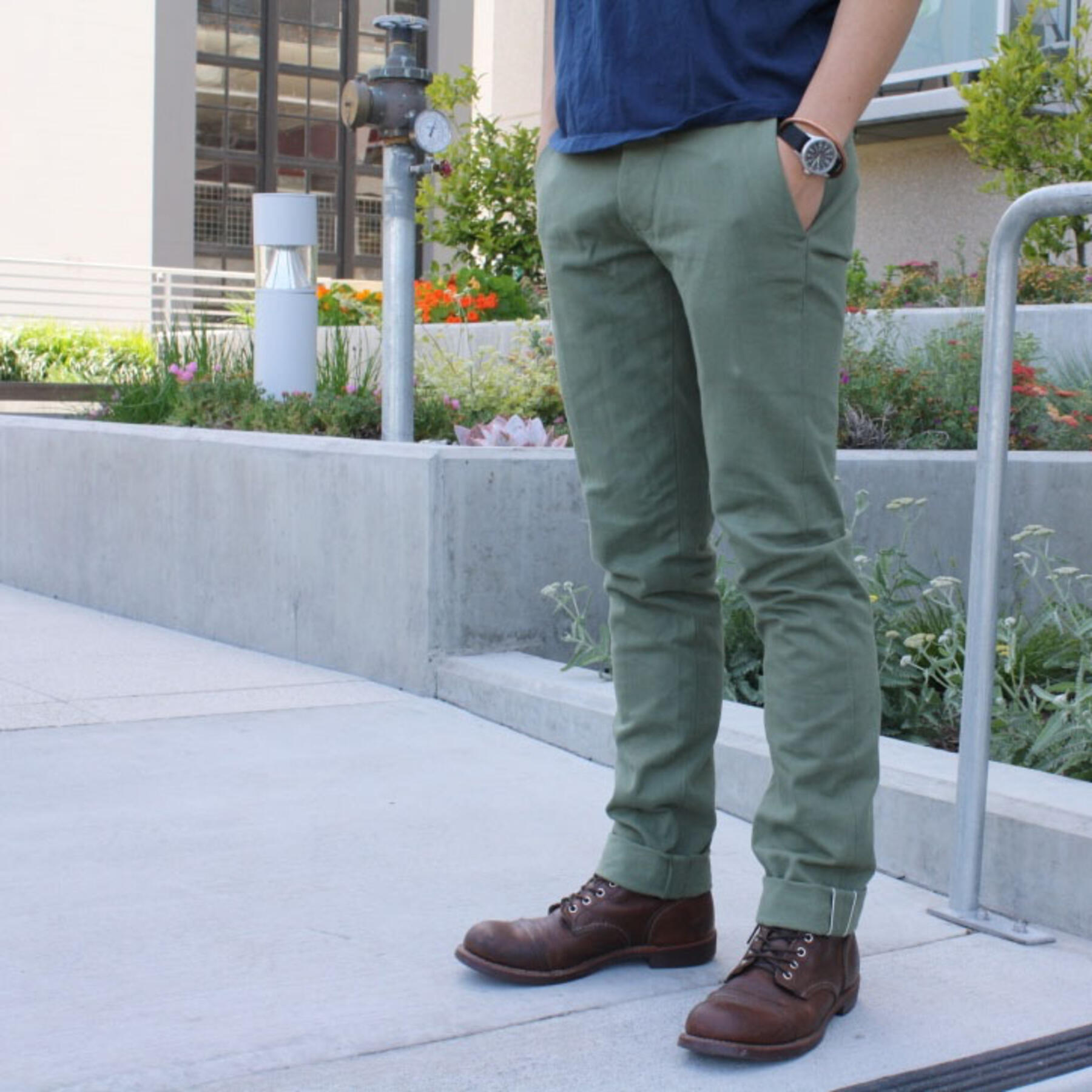 gustin #15 olive selvedge chinos