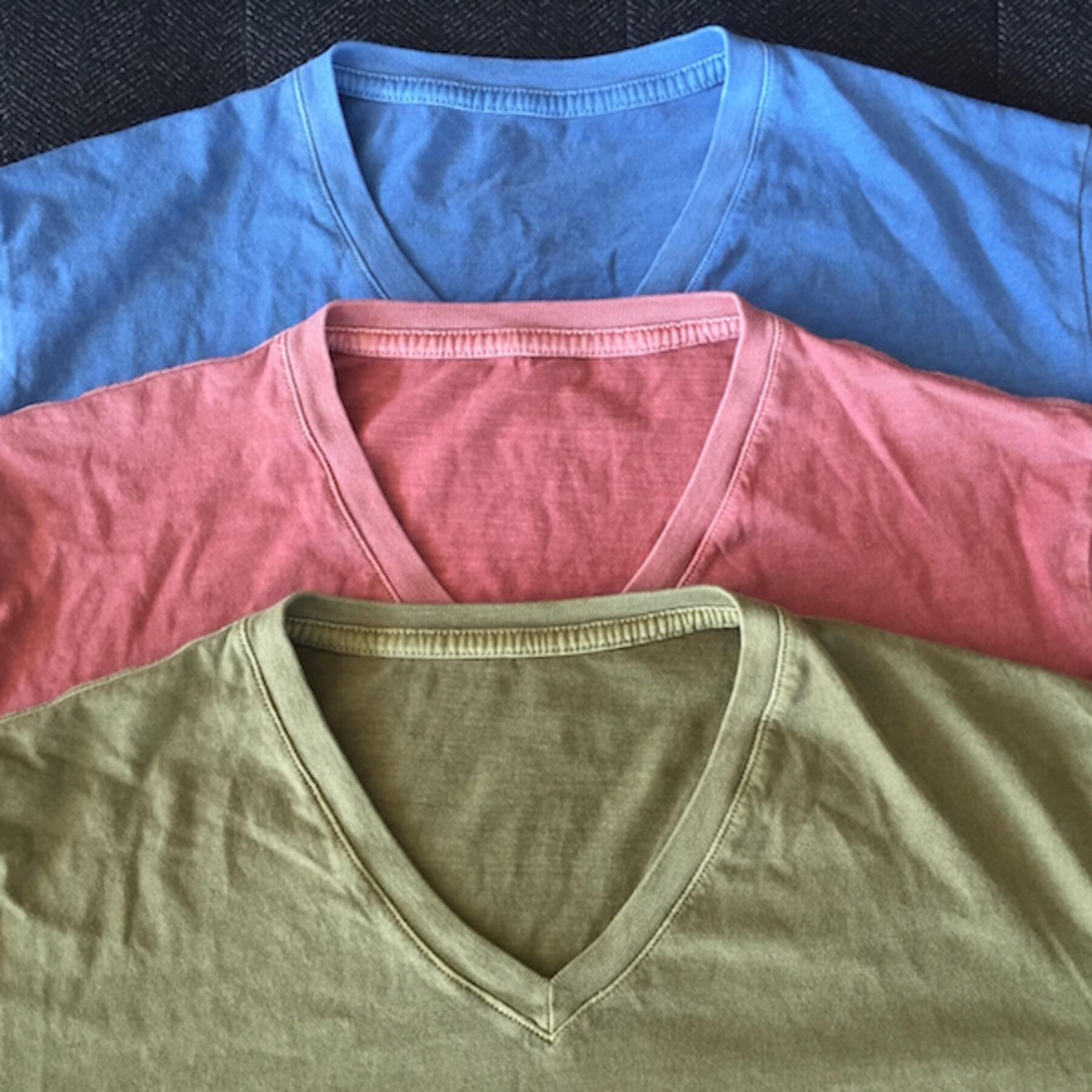 gustin pigment dyed v-neck 3 pack (faded rose, moss, shallow blue)