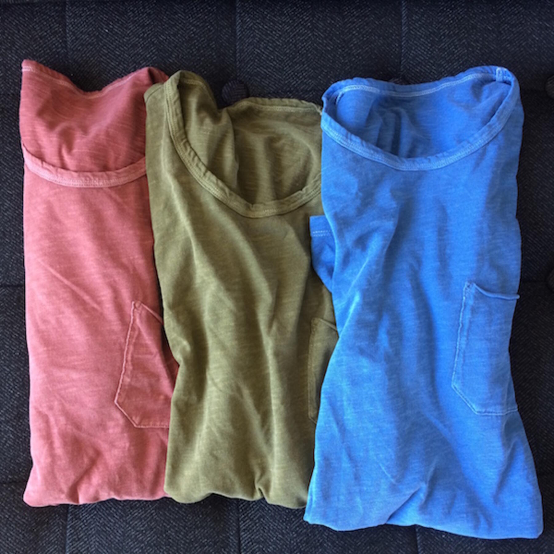 gustin slub pocket t-shirt 3 pack (faded rose, moss, shallow blue)