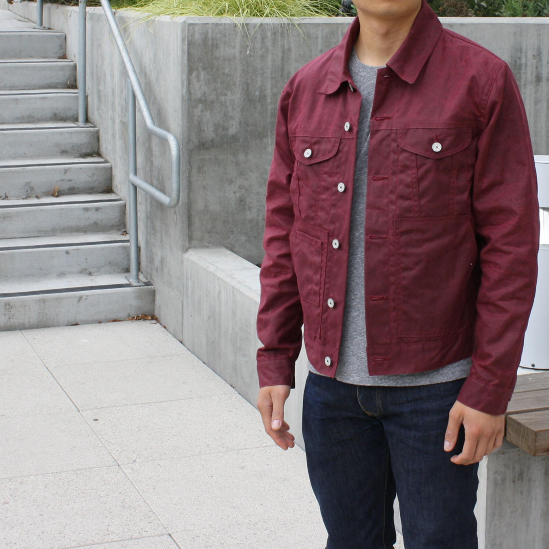 gustin trucker jacket - flannel-lined waxed oxblood