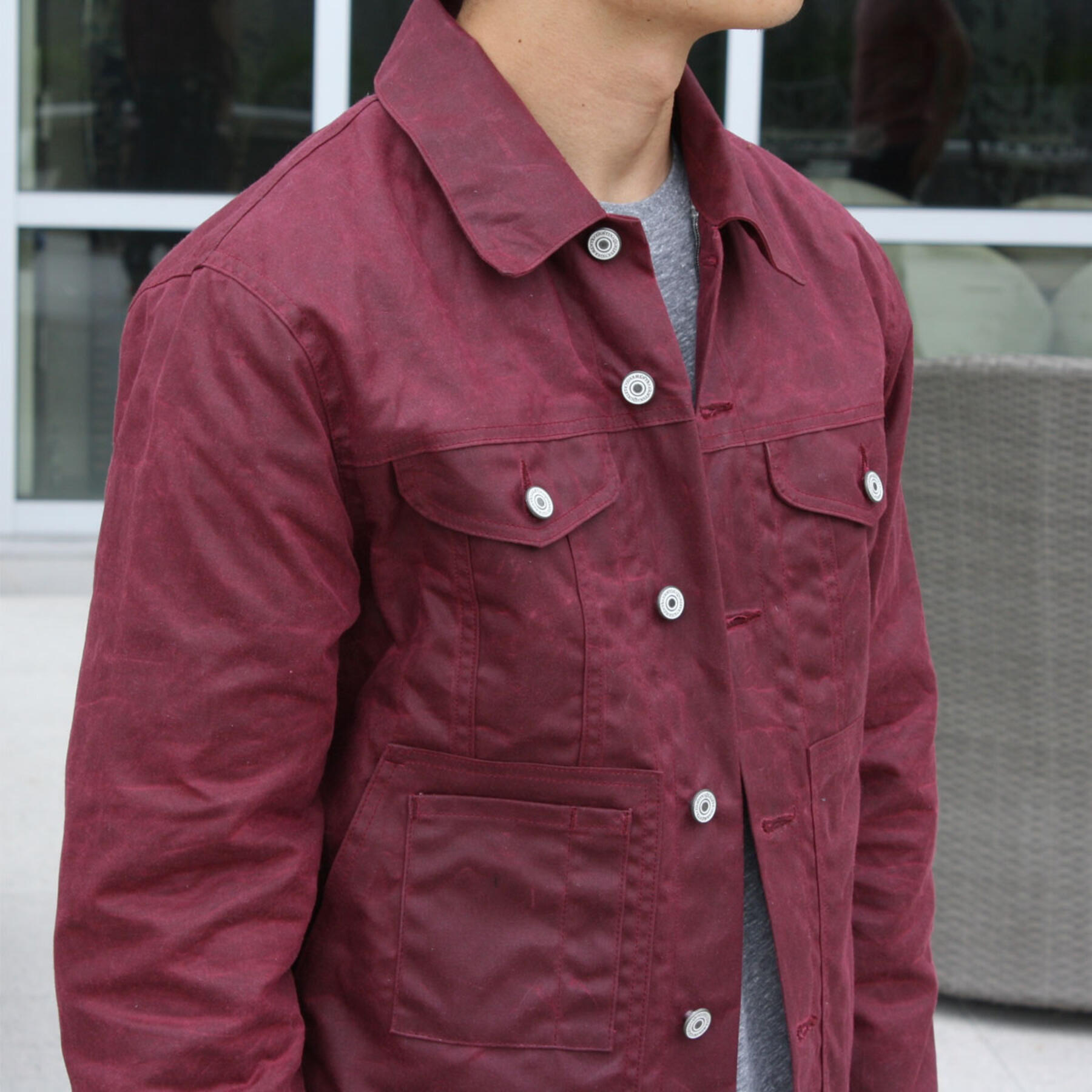 gustin trucker jacket - flannel-lined waxed oxblood