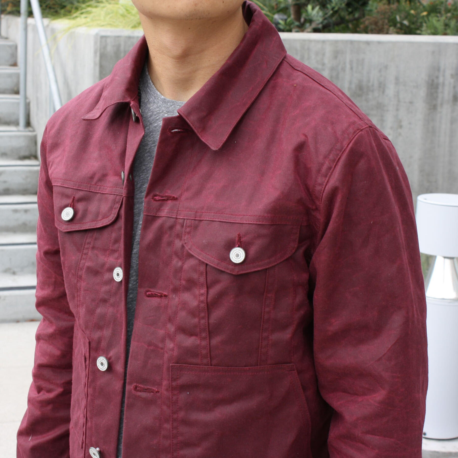 gustin trucker jacket - flannel-lined waxed oxblood