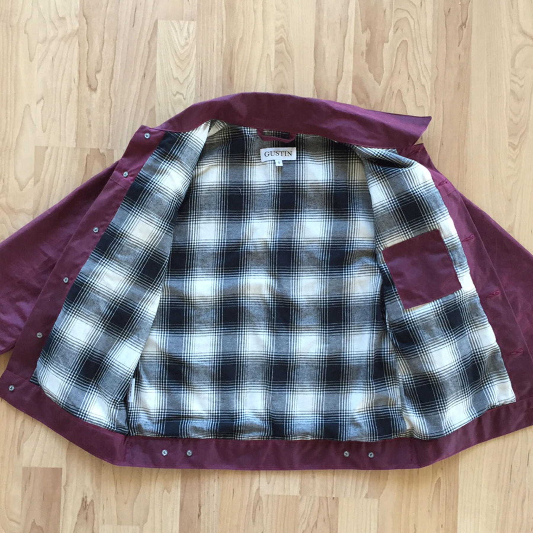 gustin trucker jacket - flannel-lined waxed oxblood