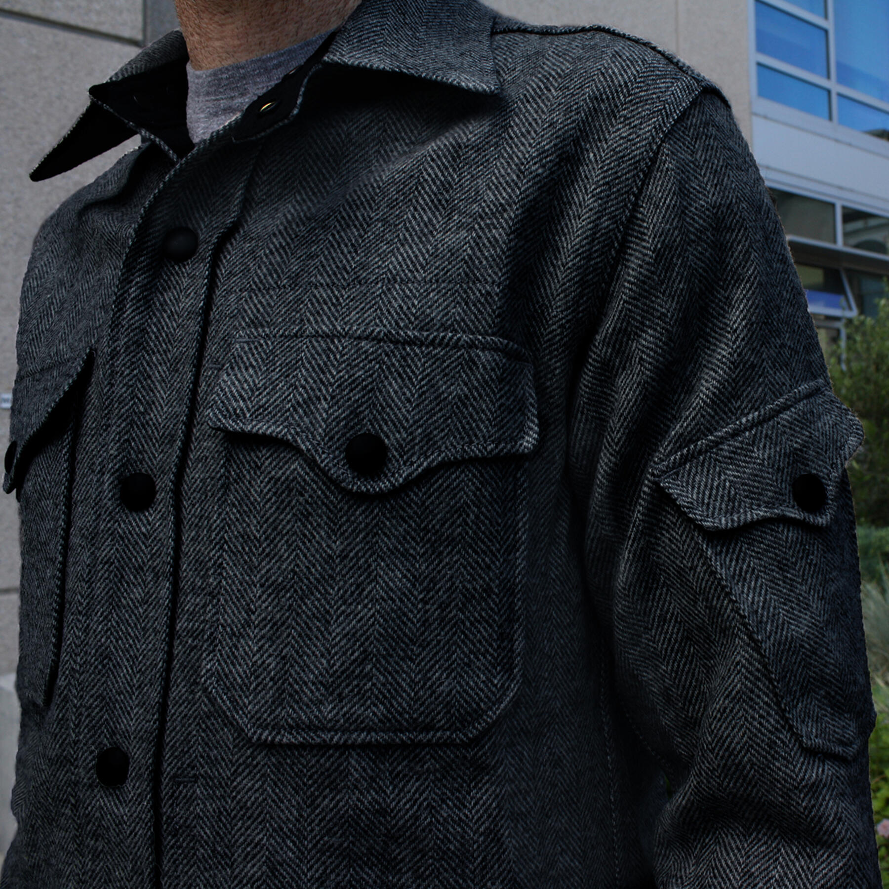gustin #1 charcoalxblack wool herringbone cpo