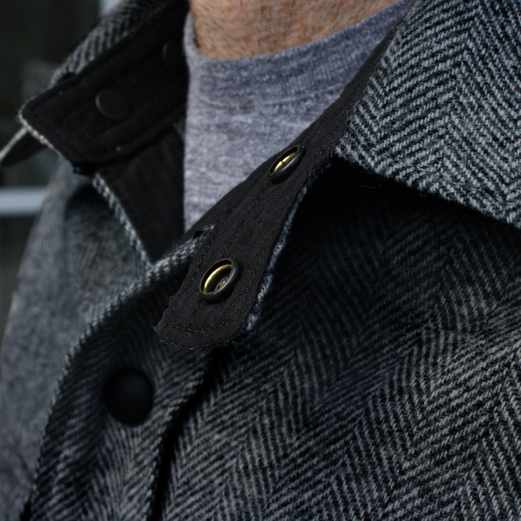 gustin #1 charcoalxblack wool herringbone cpo