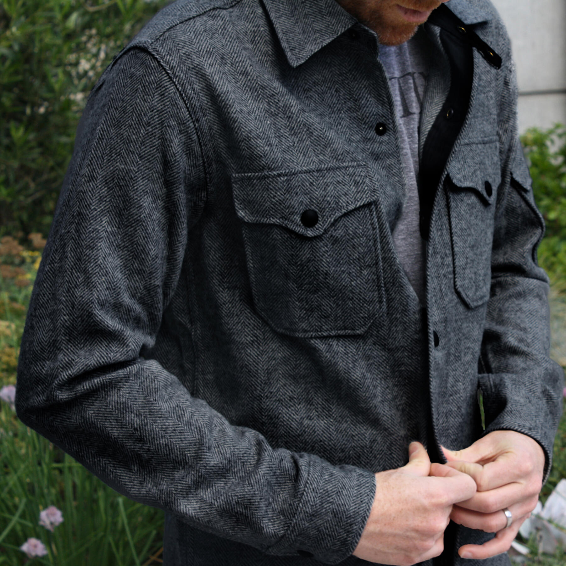 gustin #1 charcoalxblack wool herringbone cpo