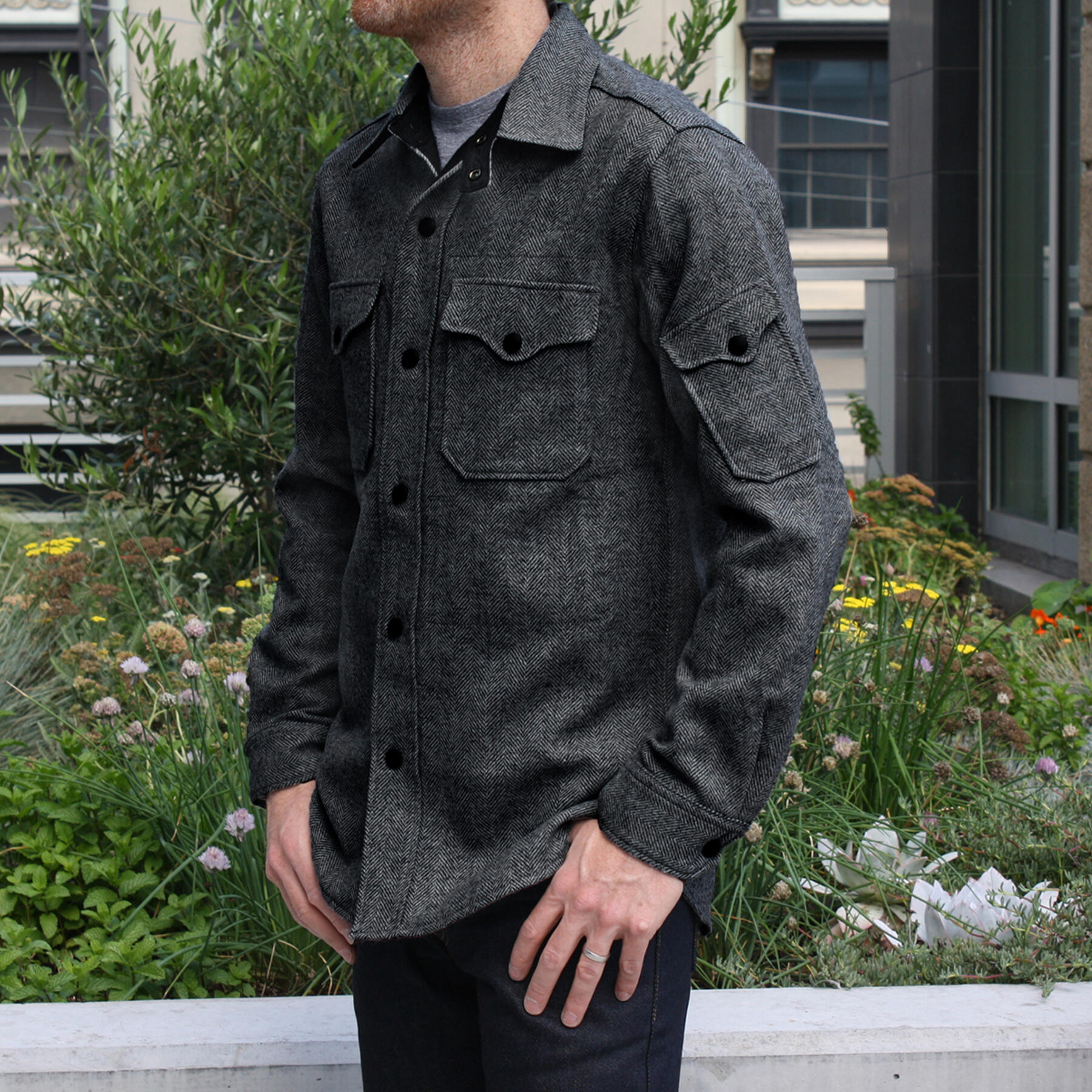 gustin #1 charcoalxblack wool herringbone cpo