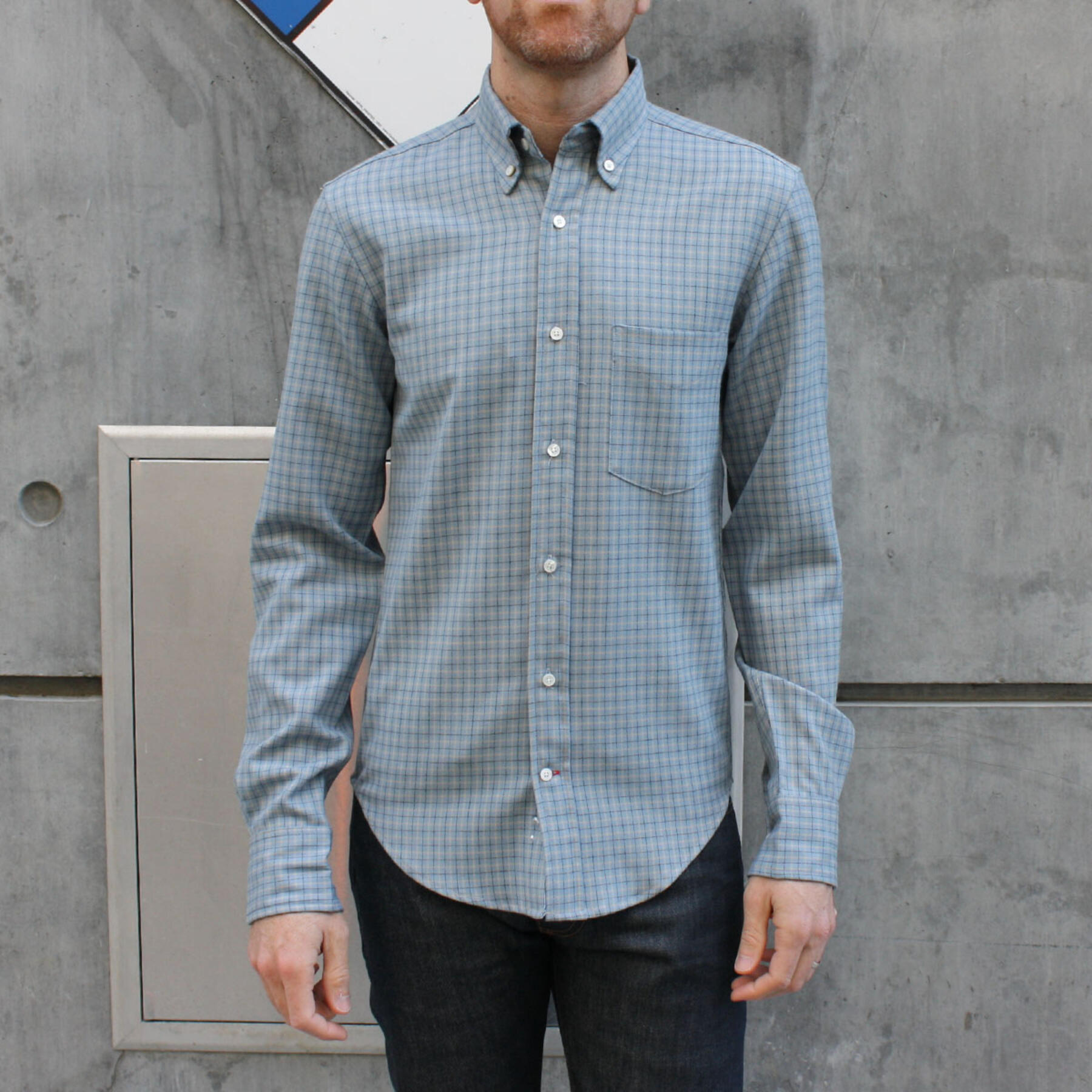gustin powder blue merino wool tattersall
