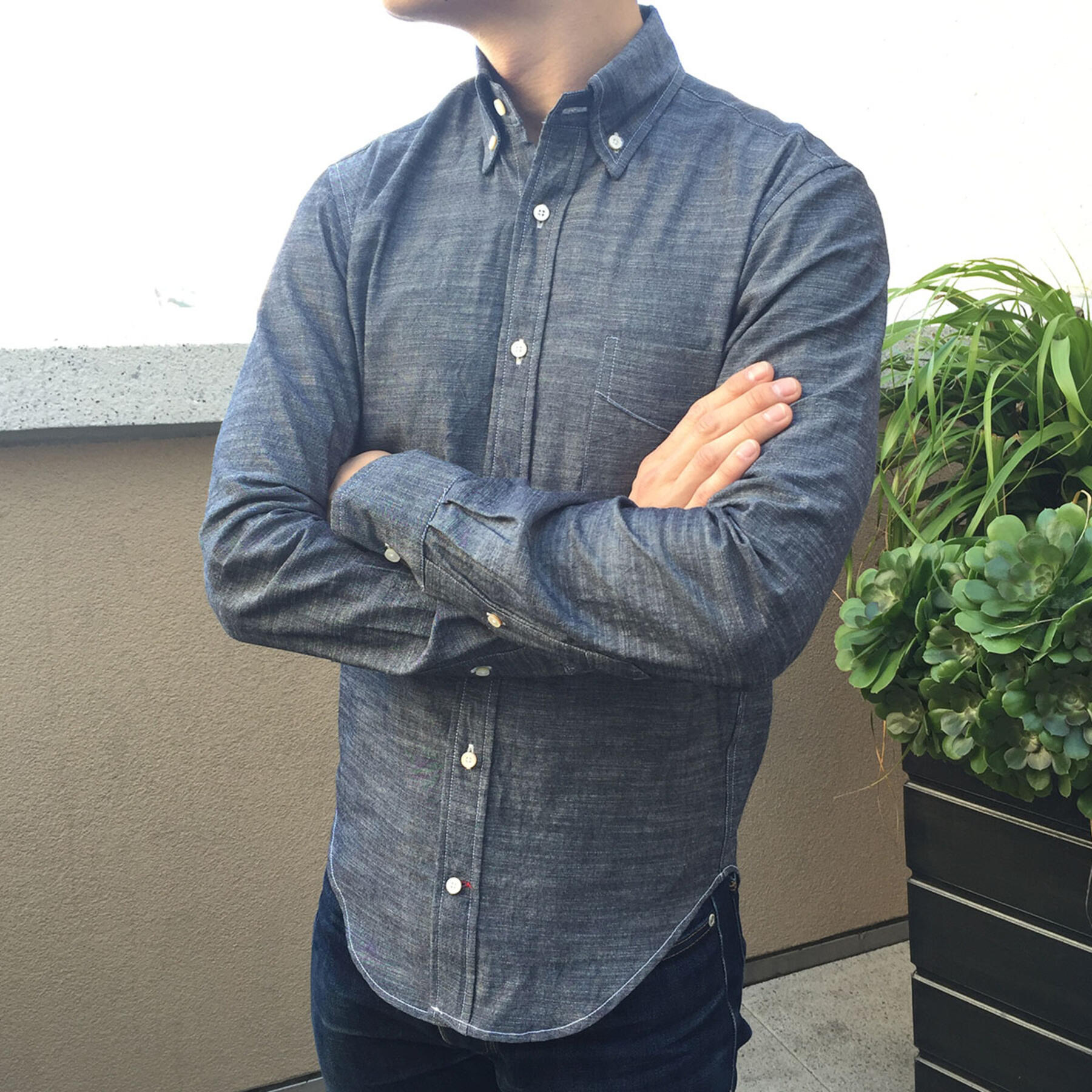 gustin slate blue crosshatch chambray