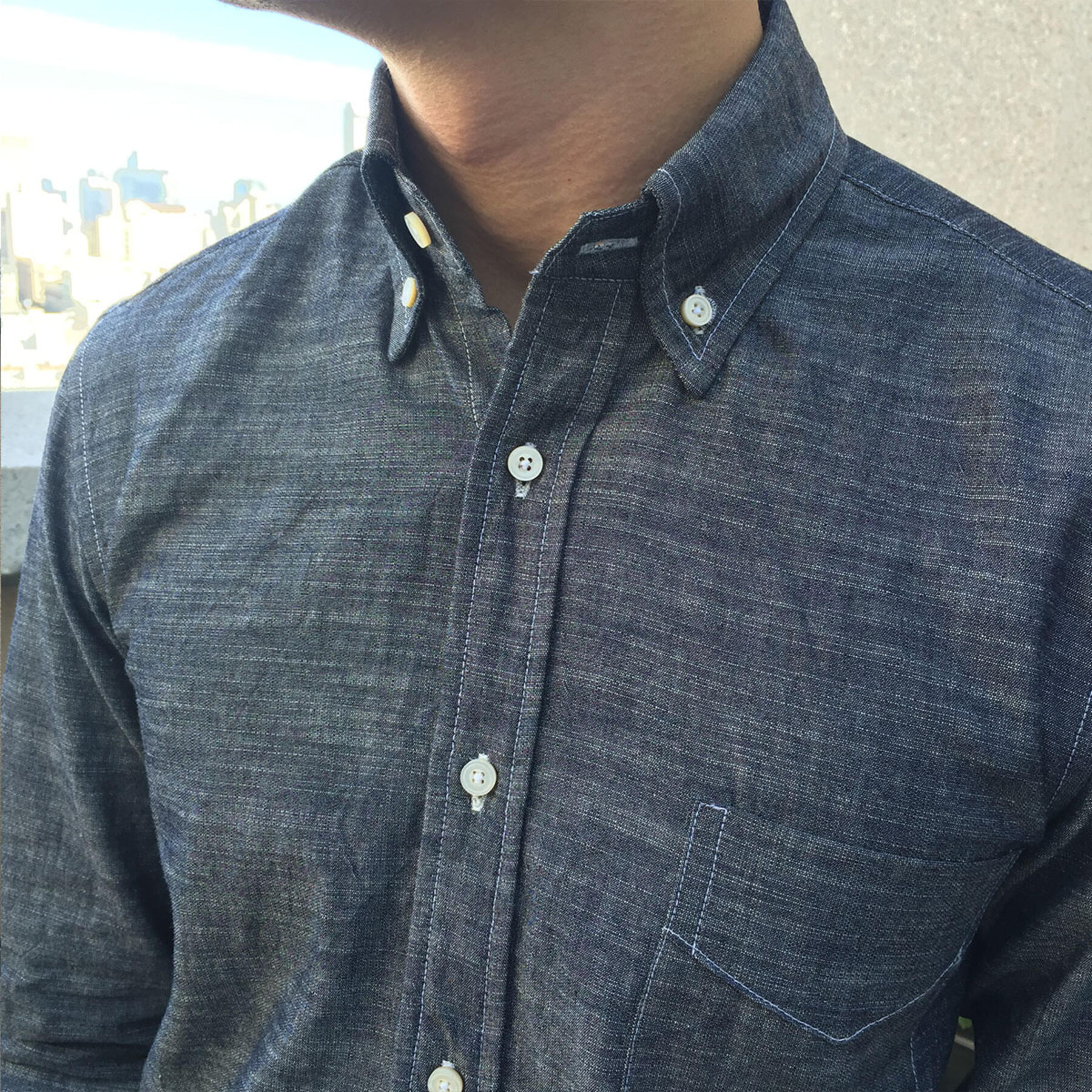 gustin slate blue crosshatch chambray