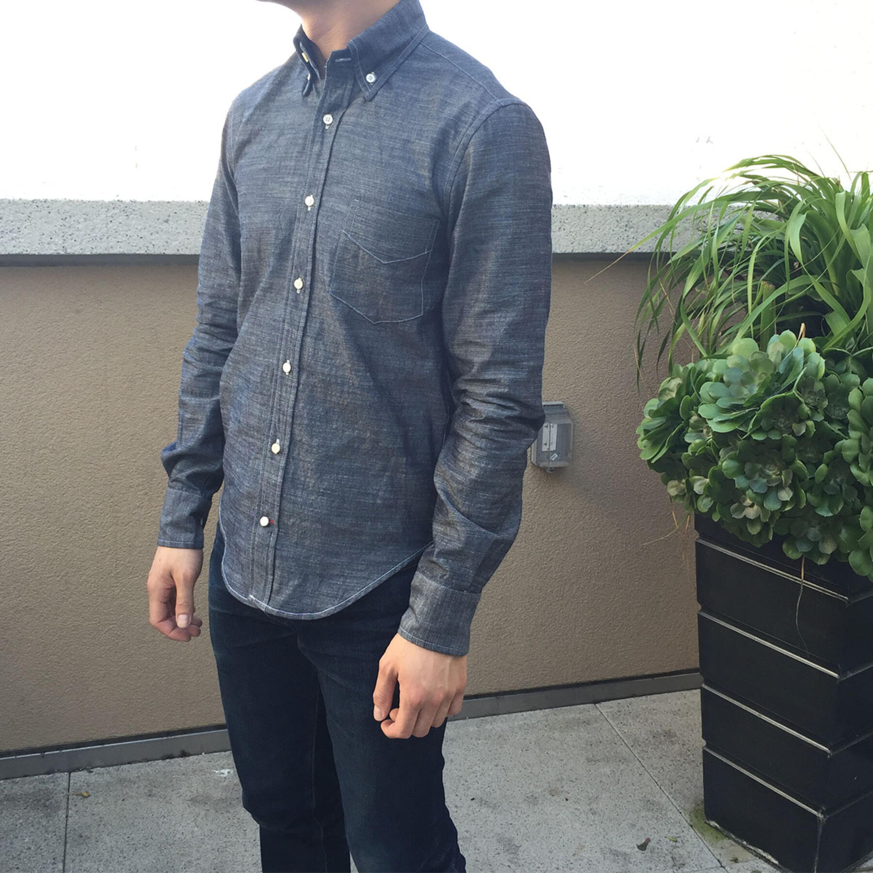 gustin slate blue crosshatch chambray