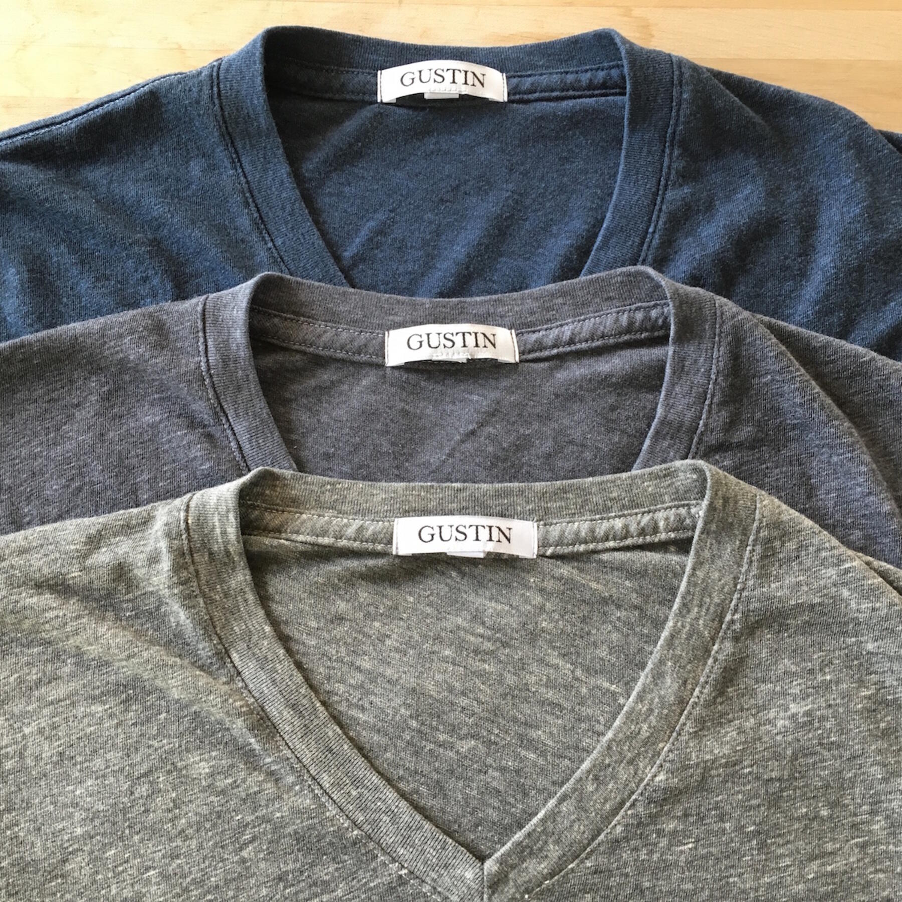 gustin pigment dyed v-neck 3 pack (aquamarine, faded grey, ivory)
