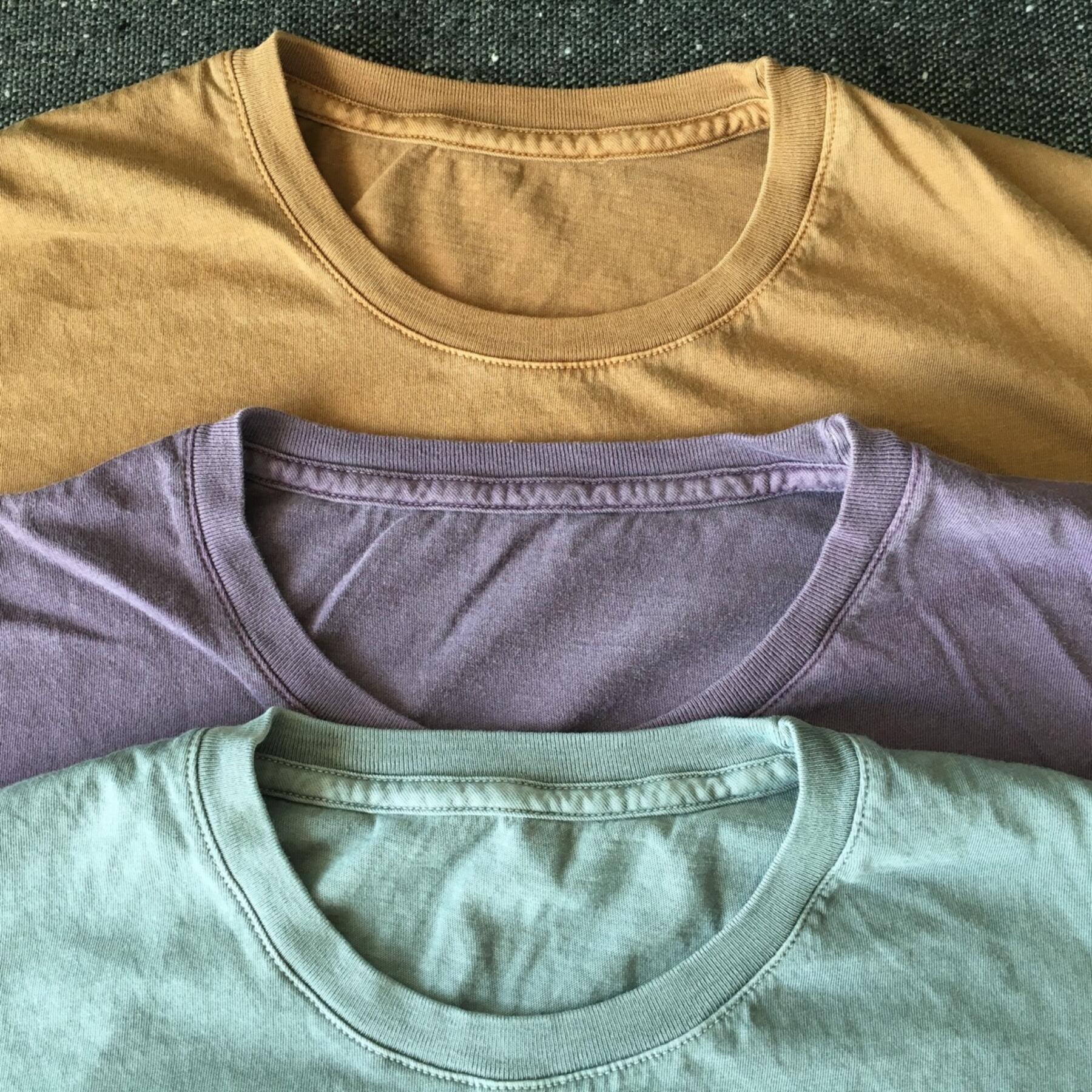 gustin pigment dyed t-shirt 3 pack (faded green, faded purple, camel)