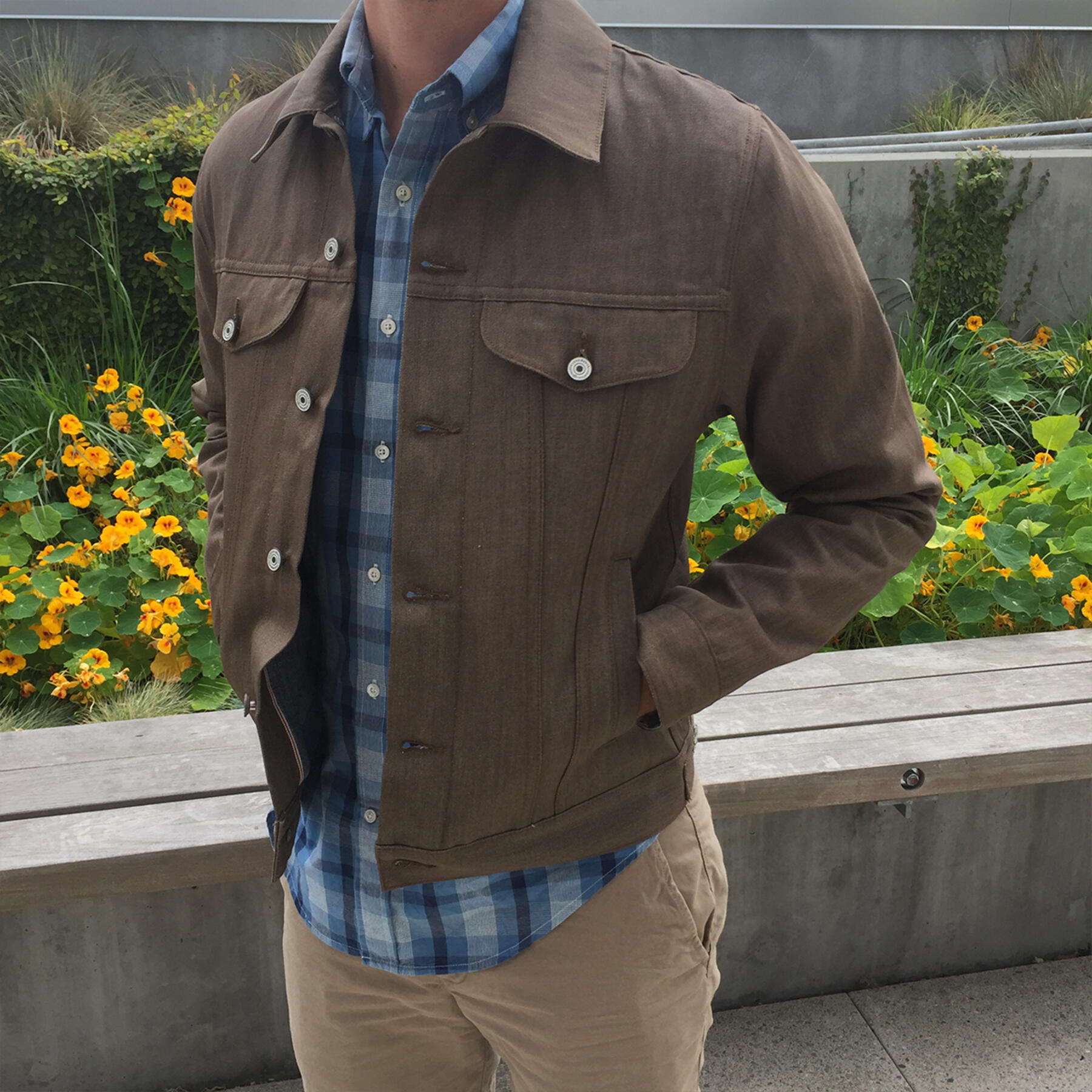 gustin trucker jacket - taupe linen summer