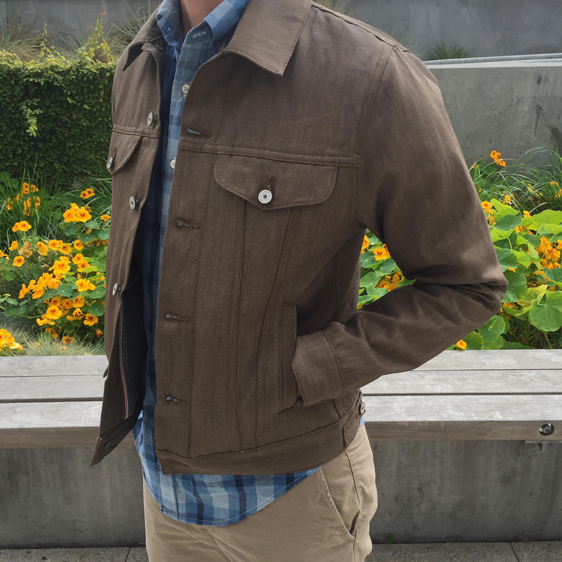 gustin trucker jacket - taupe linen summer