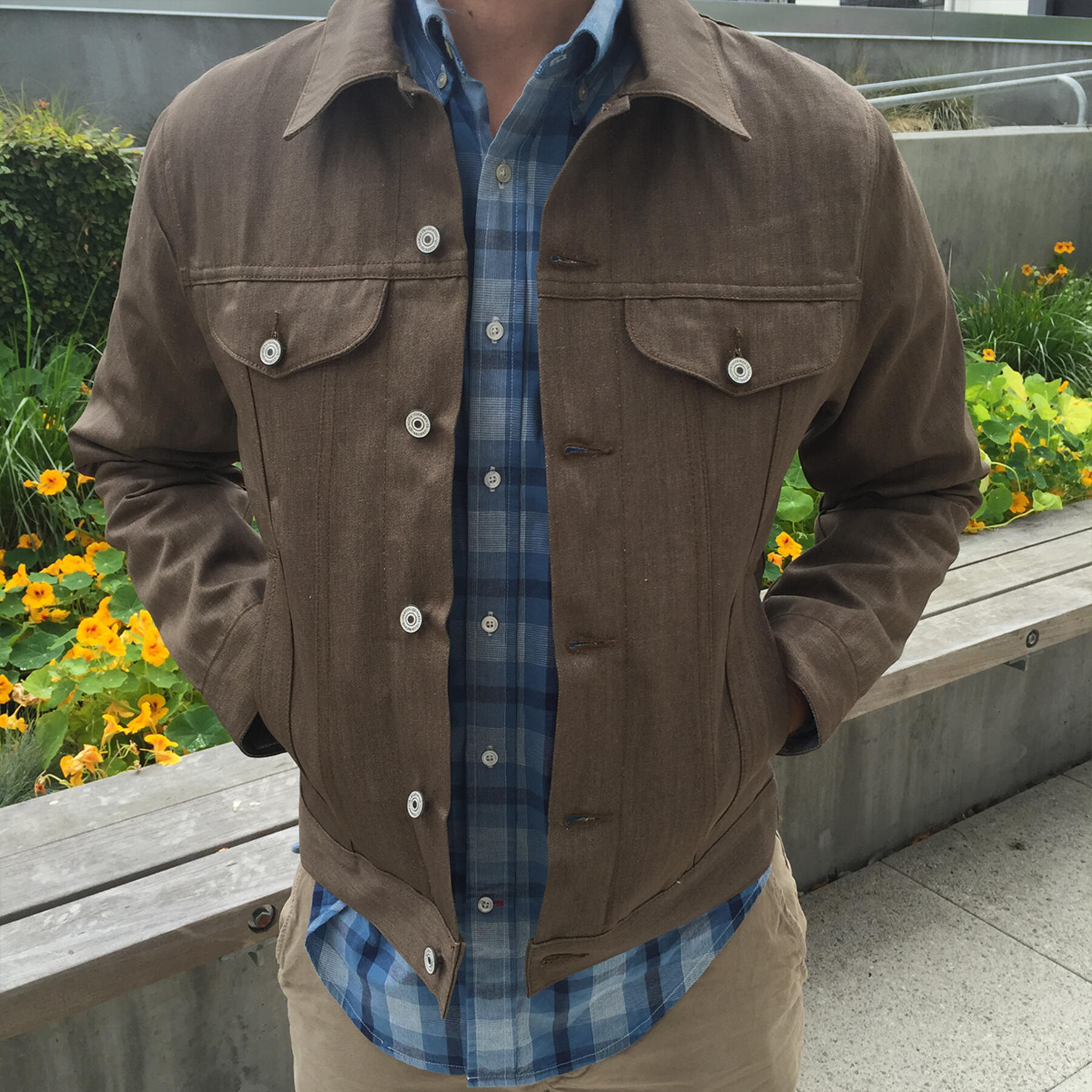 gustin trucker jacket - taupe linen summer