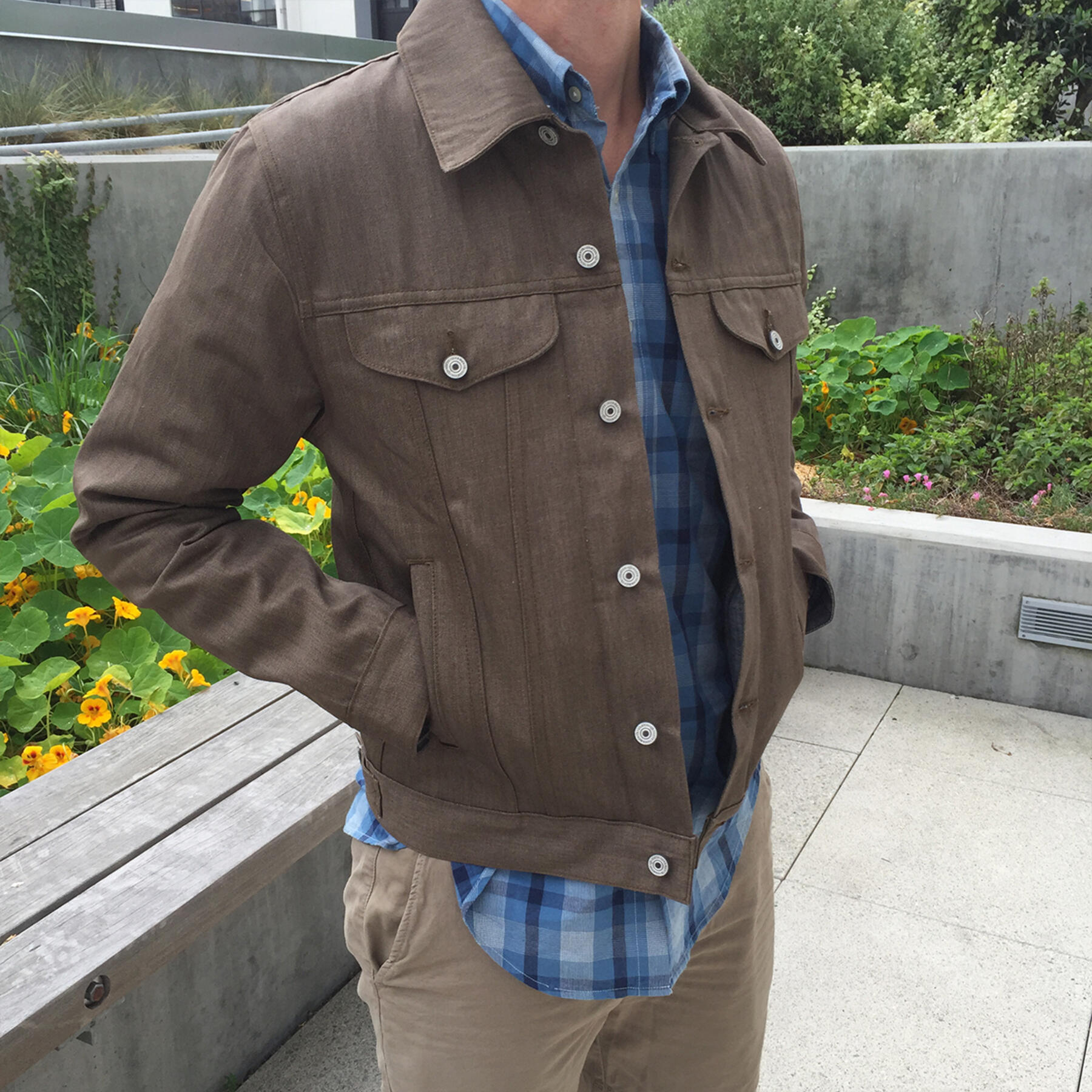 gustin trucker jacket - taupe linen summer
