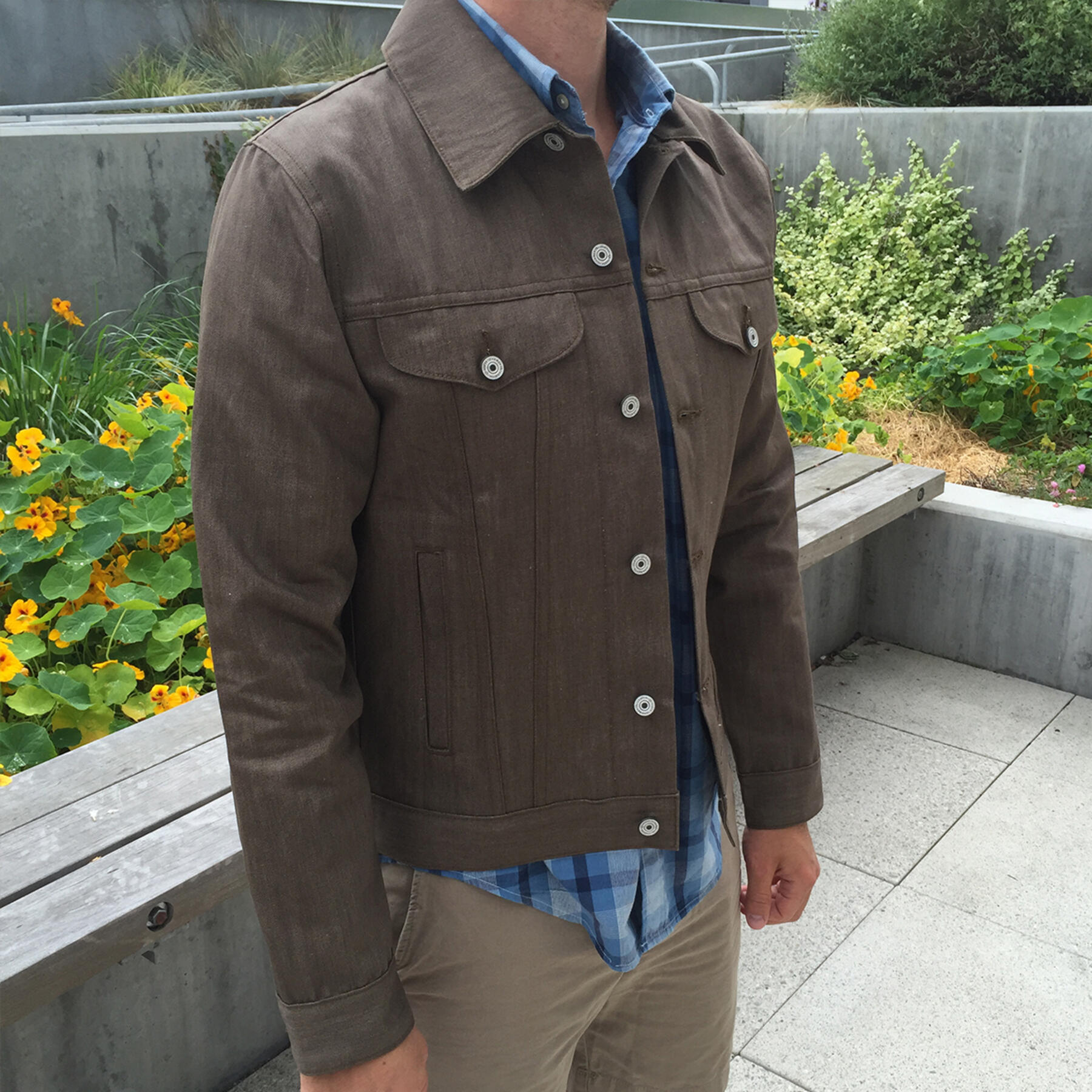 gustin trucker jacket - taupe linen summer