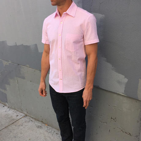 gustin short sleeve pink seersucker gingham