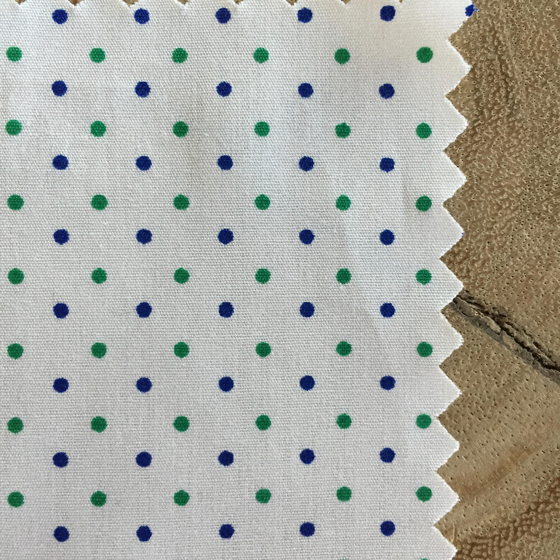 gustin short sleeve green & blue poplin polka dot