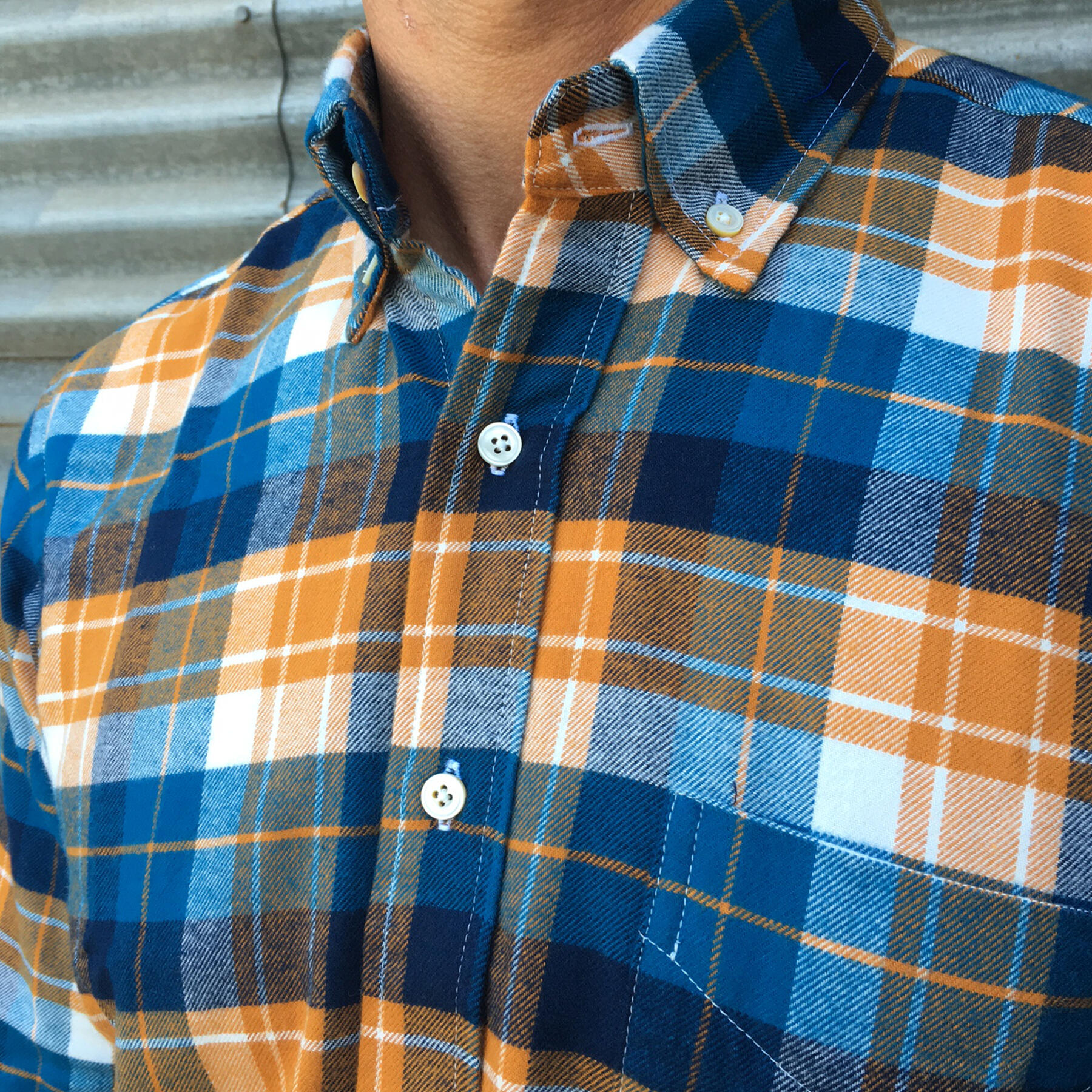 gustin aqua orange plaid flannel