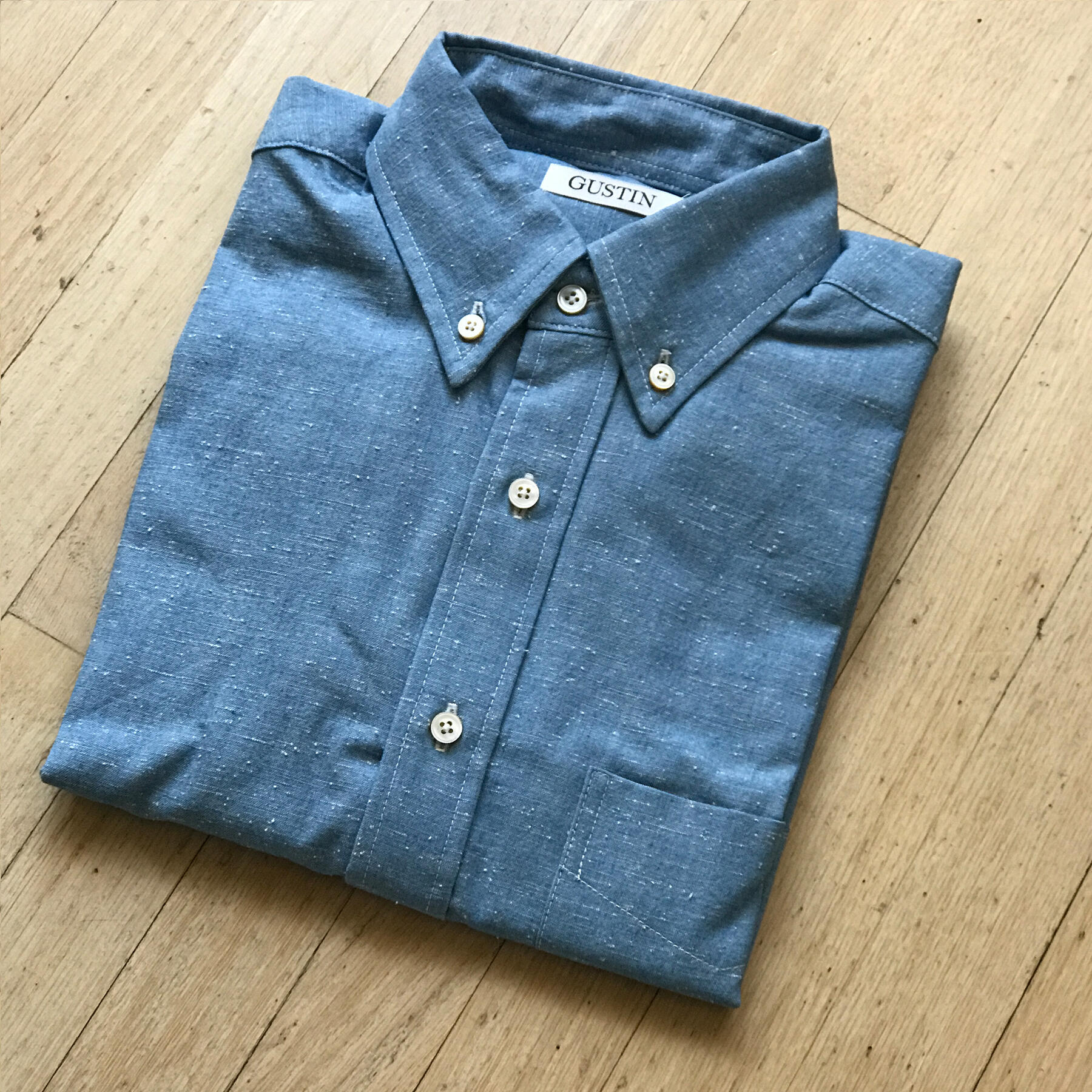 gustin #72 sky slubby-nep chambray