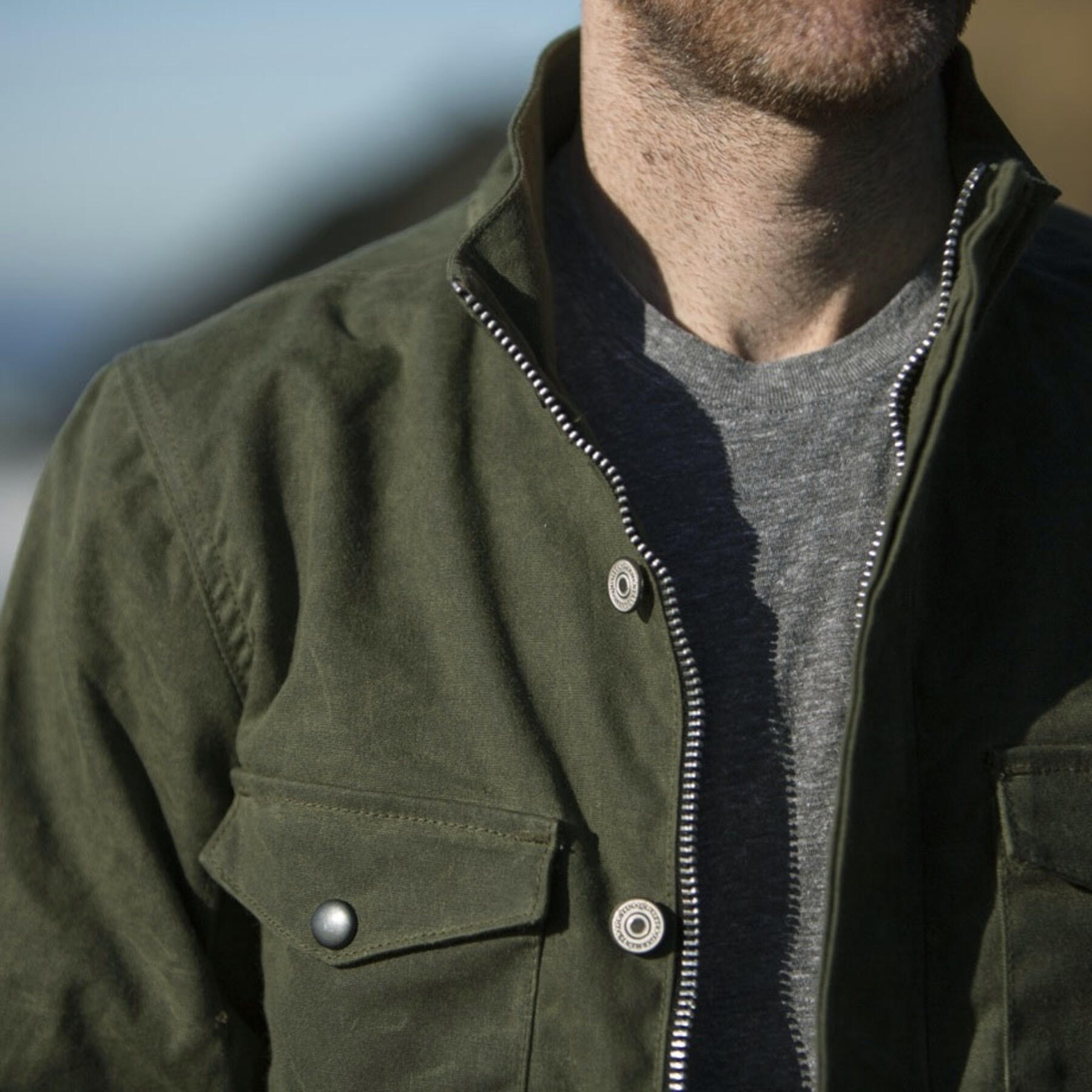gustin field jacket - waxed army green