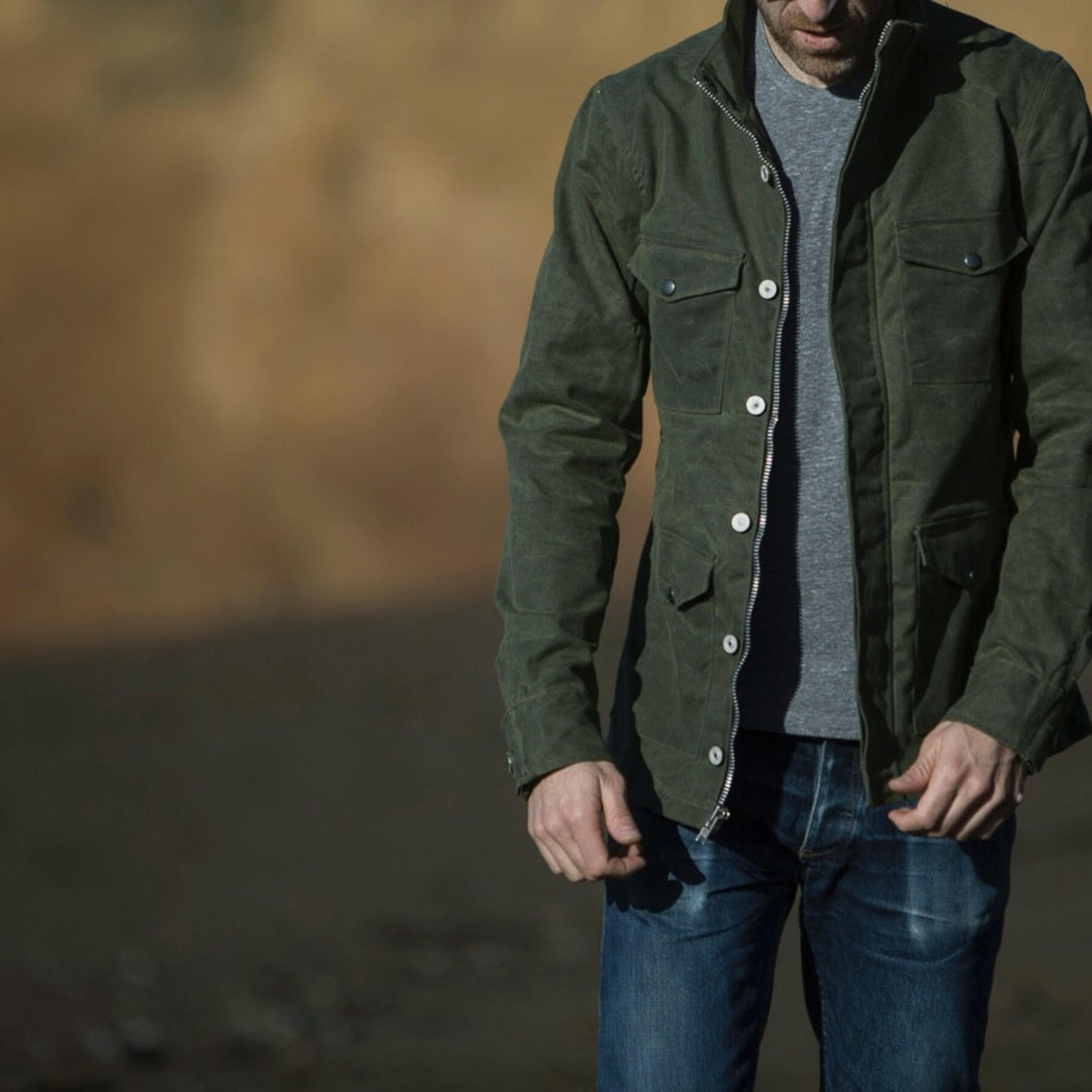 gustin field jacket - waxed army green