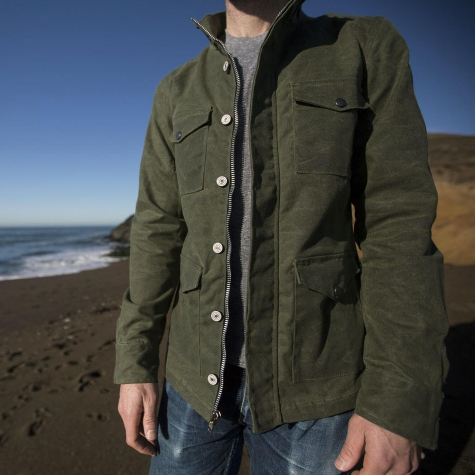 gustin field jacket - waxed army green