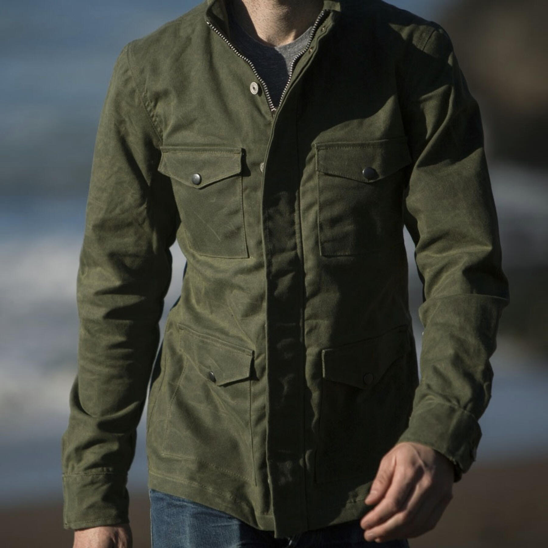 gustin field jacket - waxed army green