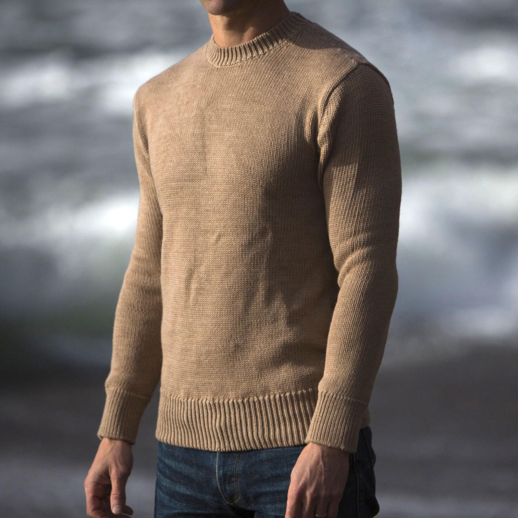 gustin crewneck sweater - camel merino wool