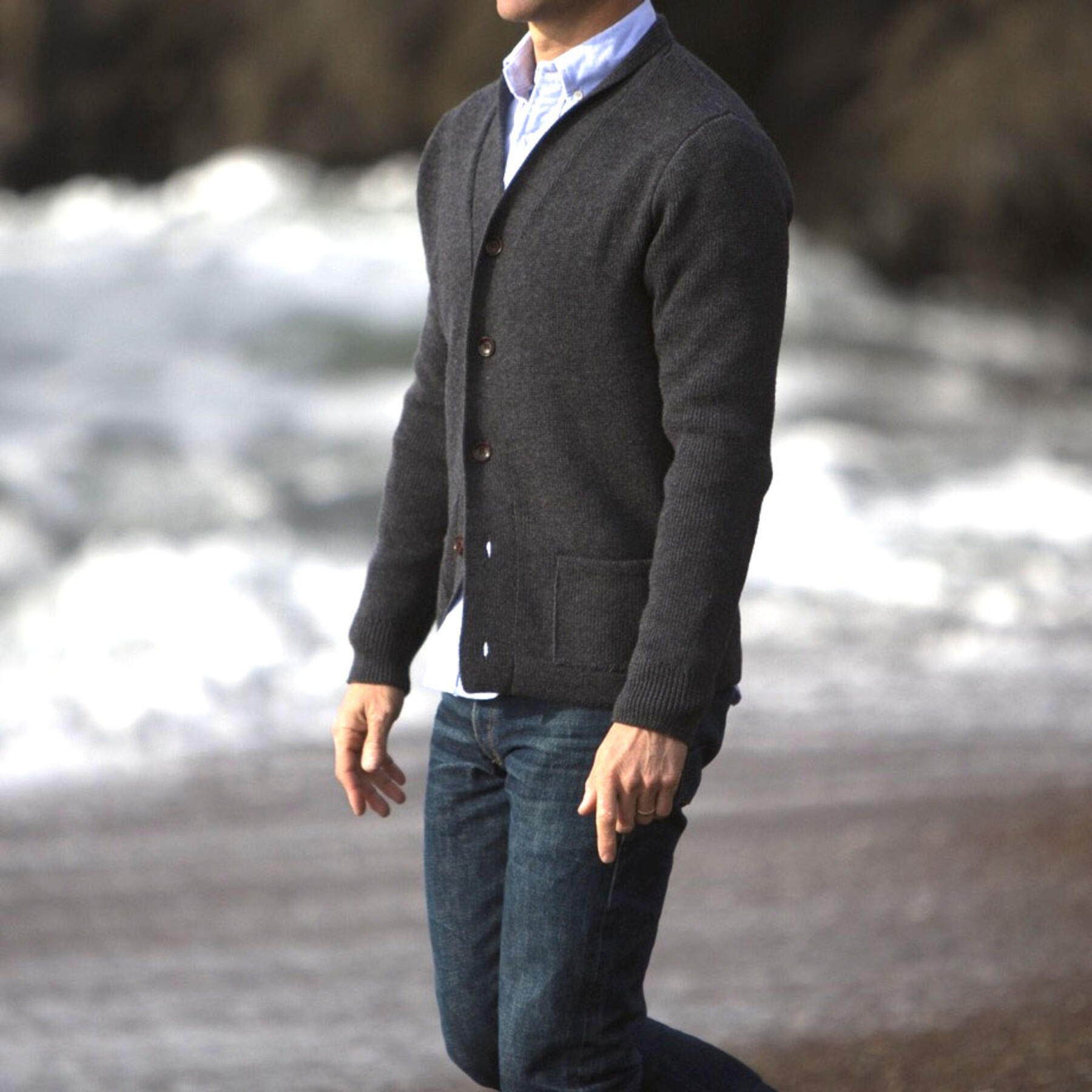 gustin cardigan sweater - charcoal merino wool