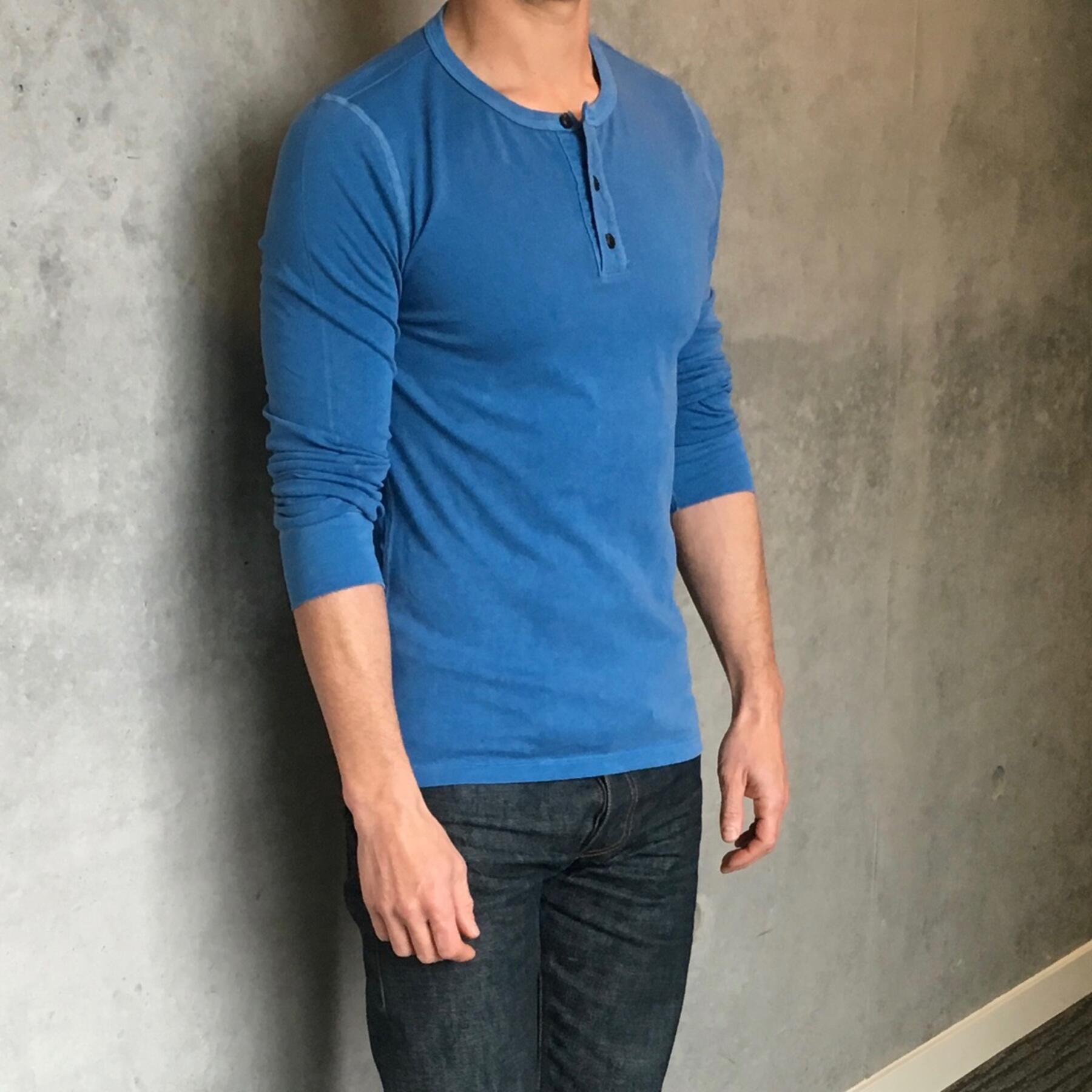 gustin usa pigment dyed henley sea blue