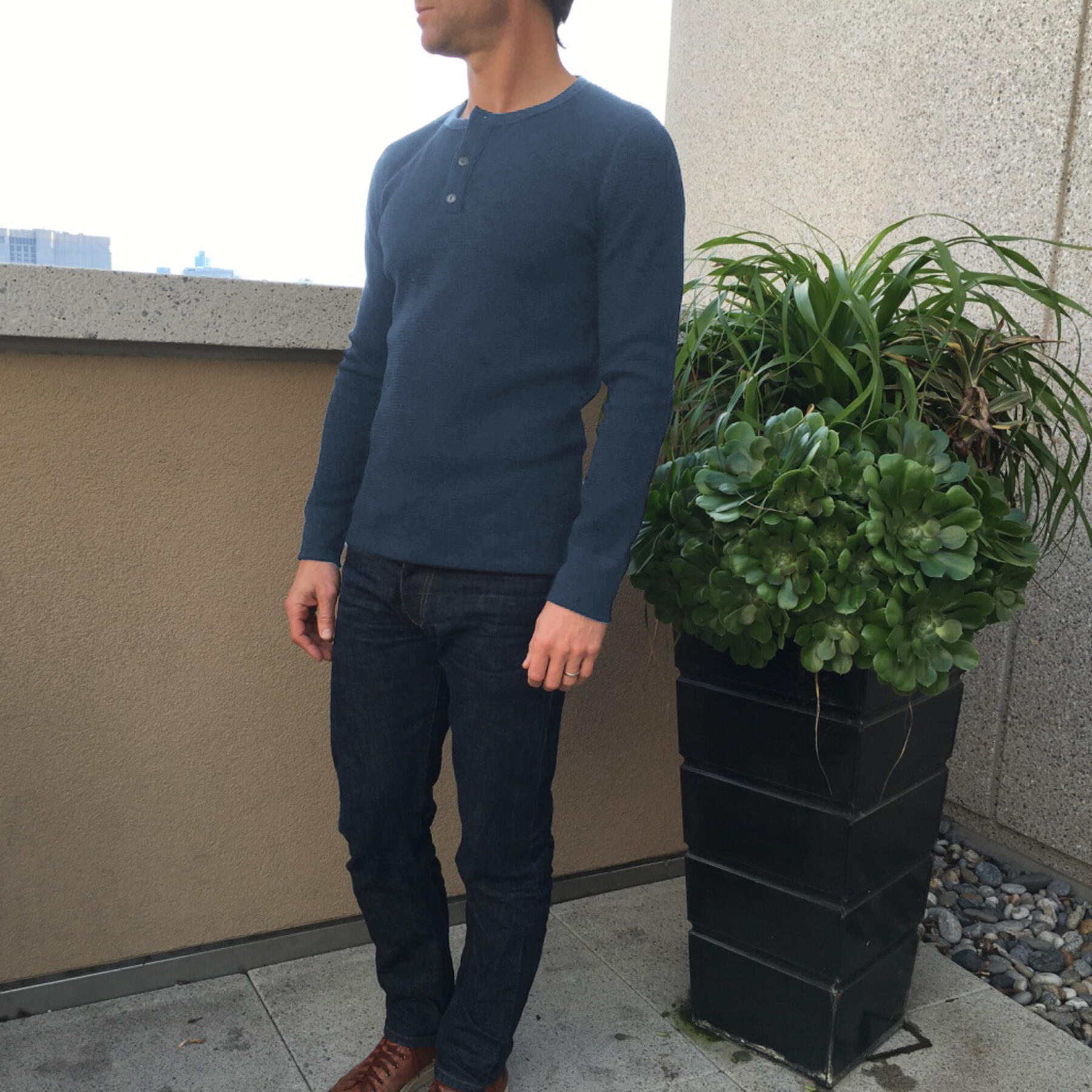gustin usa waffle henley cadet grey