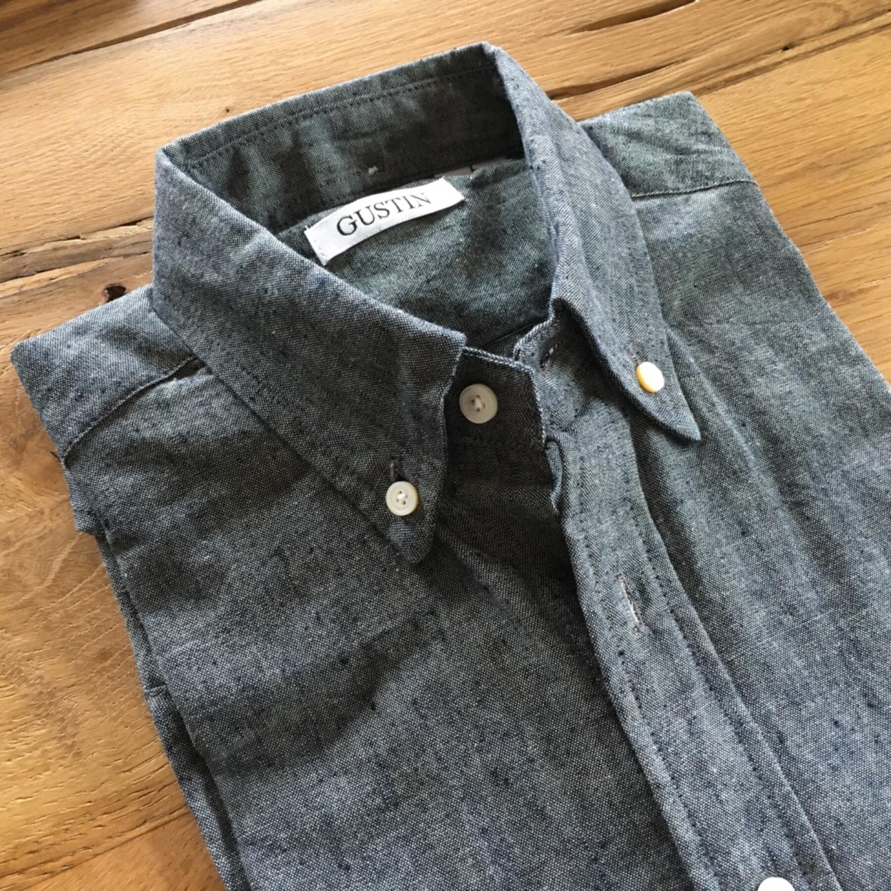 gustin navy slubby-nep chambray