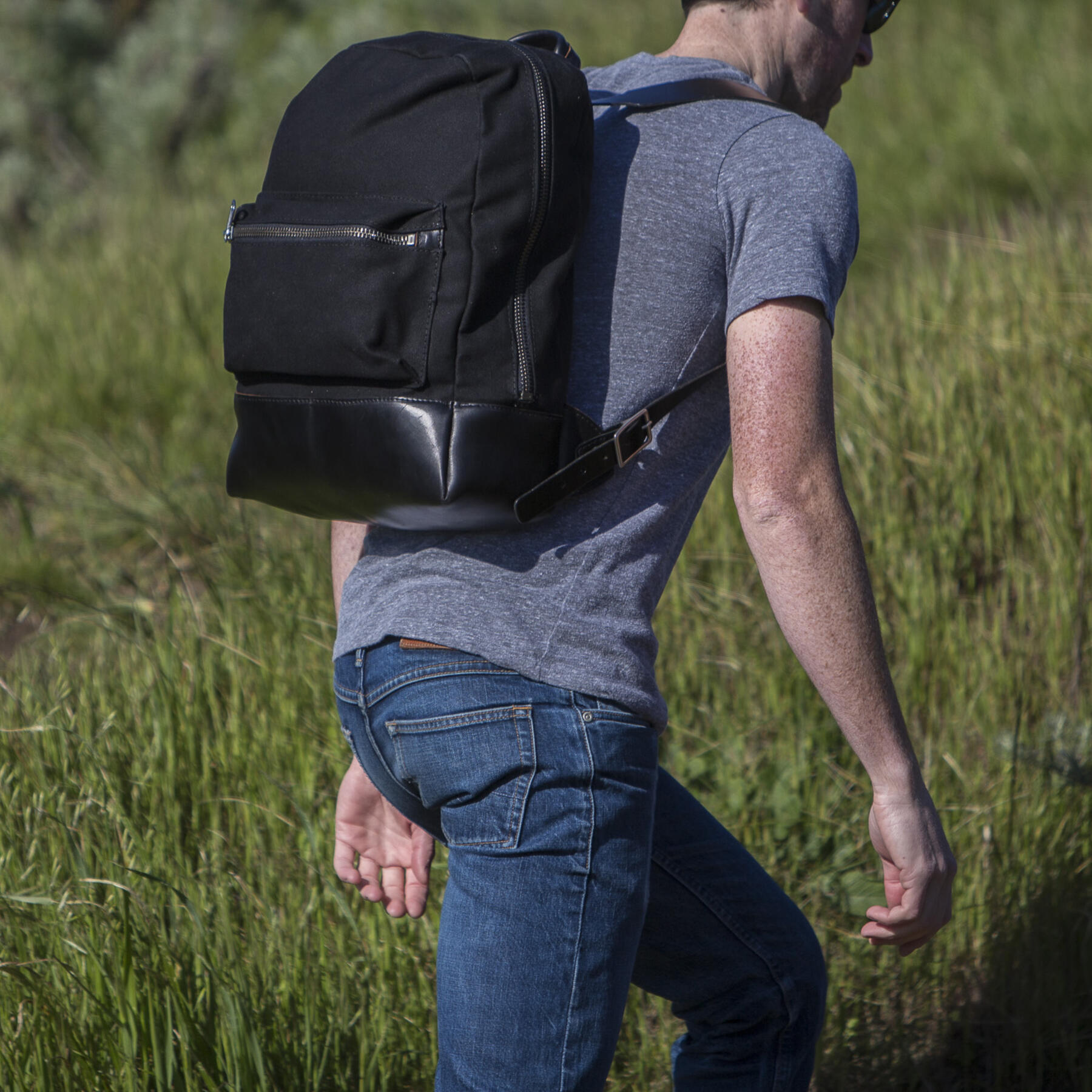 gustin waxed canvas backpack - black