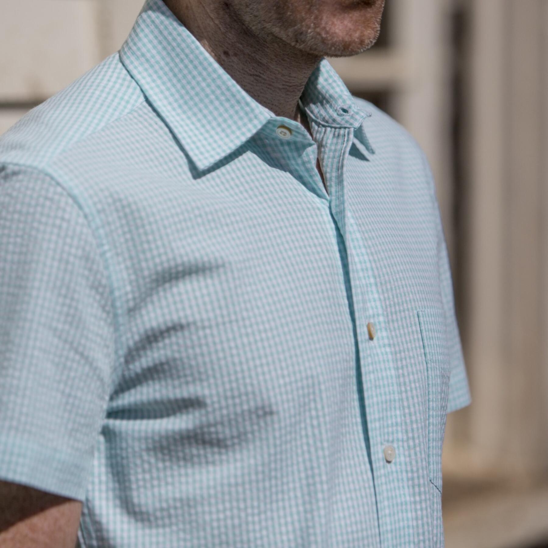 gustin #502 short sleeve mint gingham seersucker