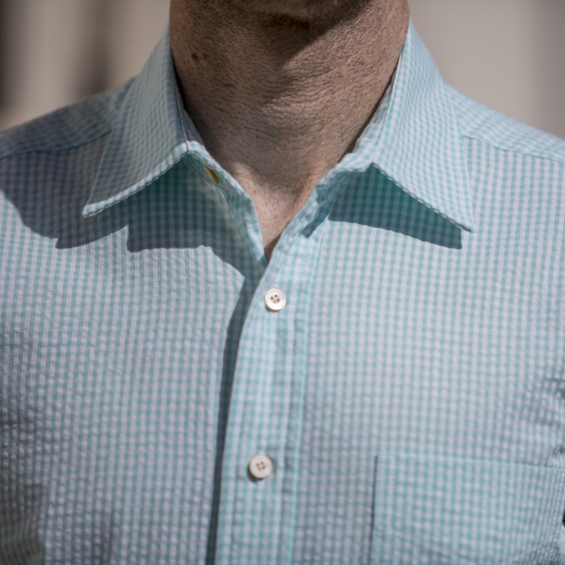 gustin #502 short sleeve mint gingham seersucker