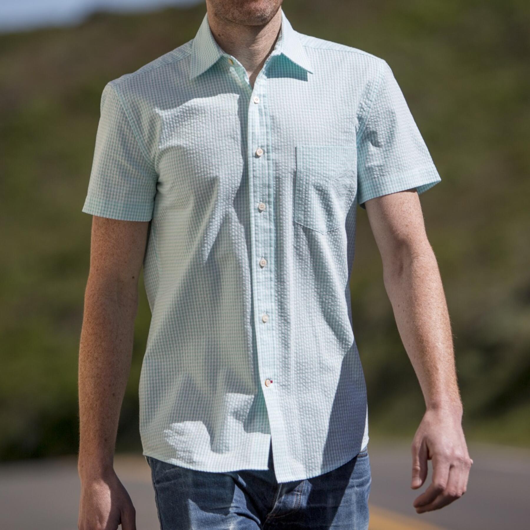 gustin #502 short sleeve mint gingham seersucker