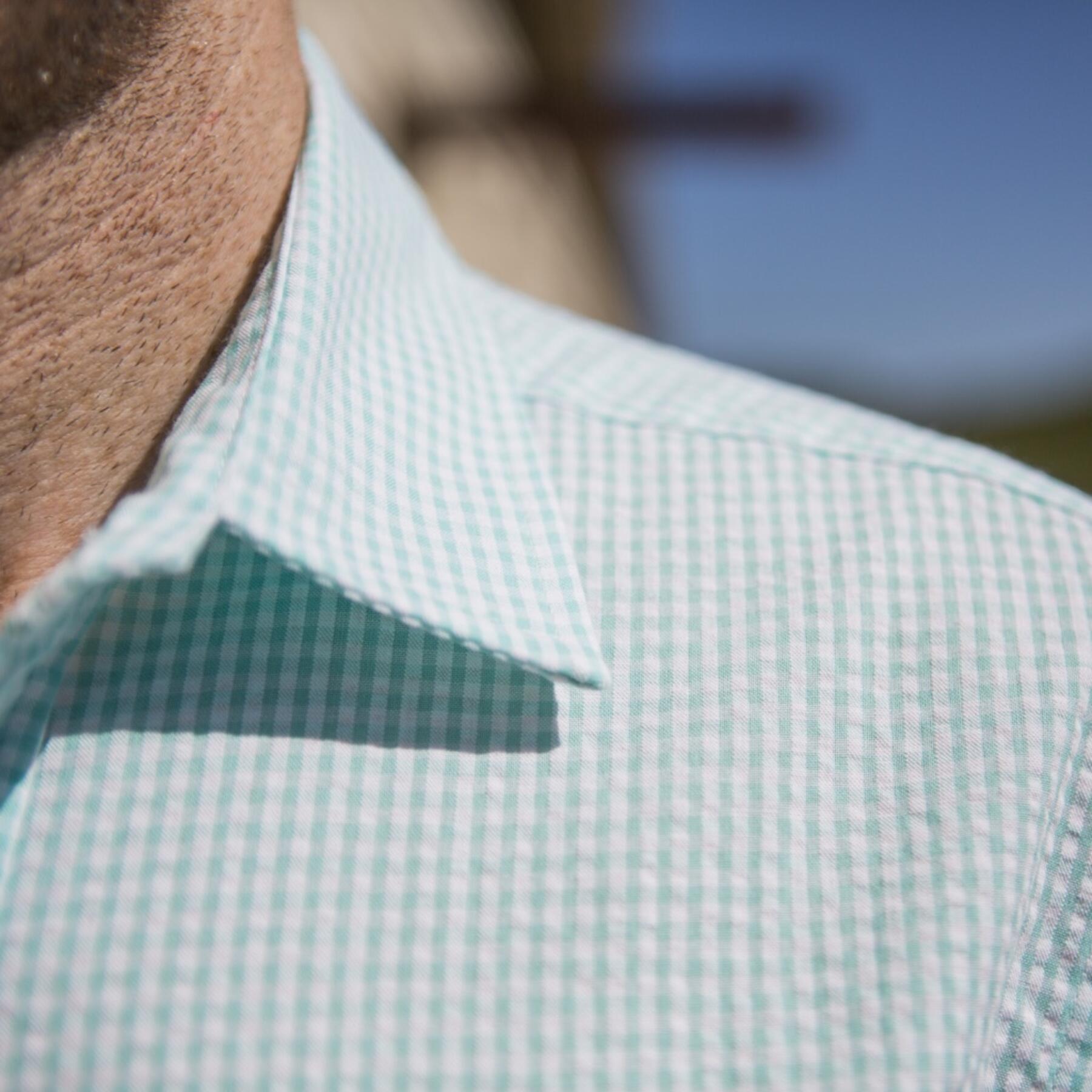 gustin #502 short sleeve mint gingham seersucker