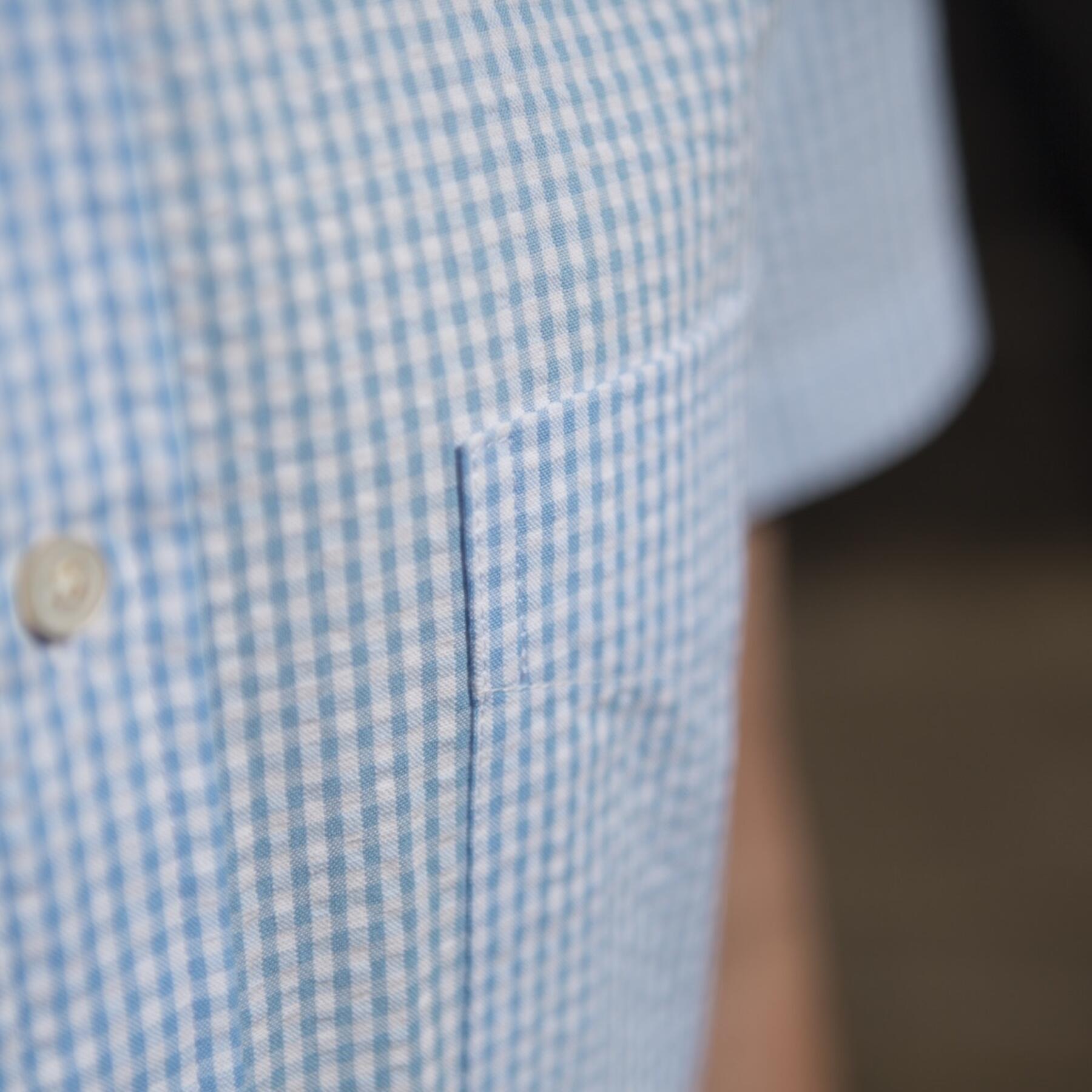 gustin #501 short sleeve sky blue gingham seersucker