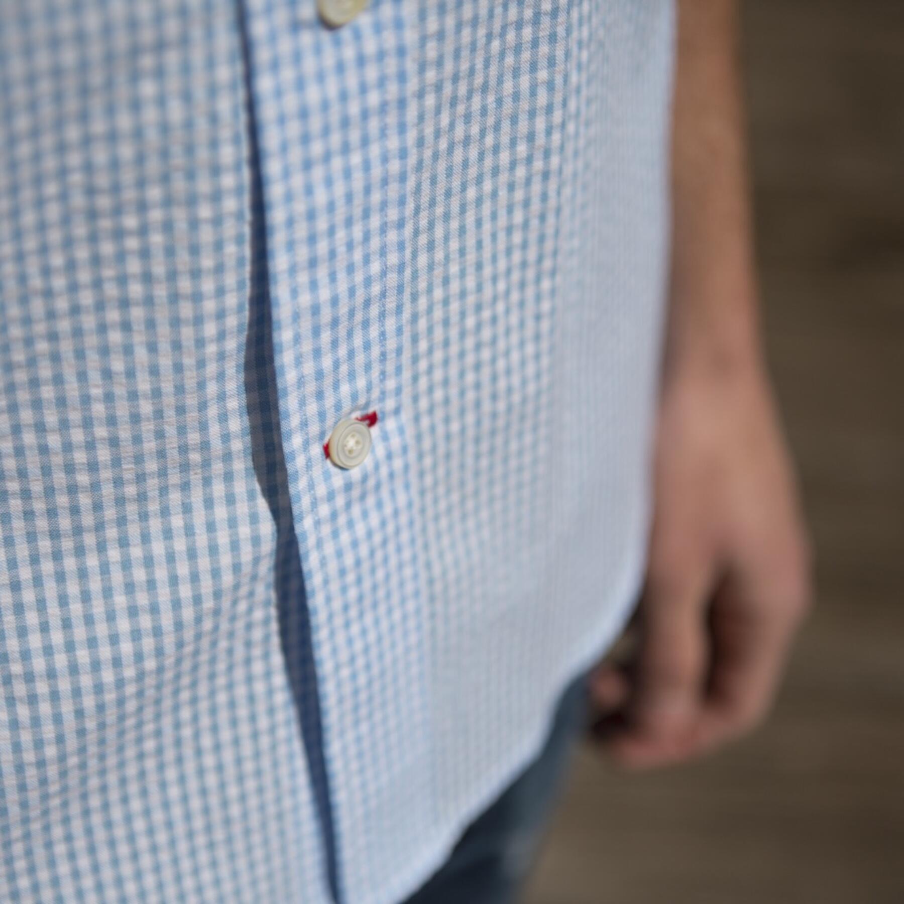 gustin #501 short sleeve sky blue gingham seersucker
