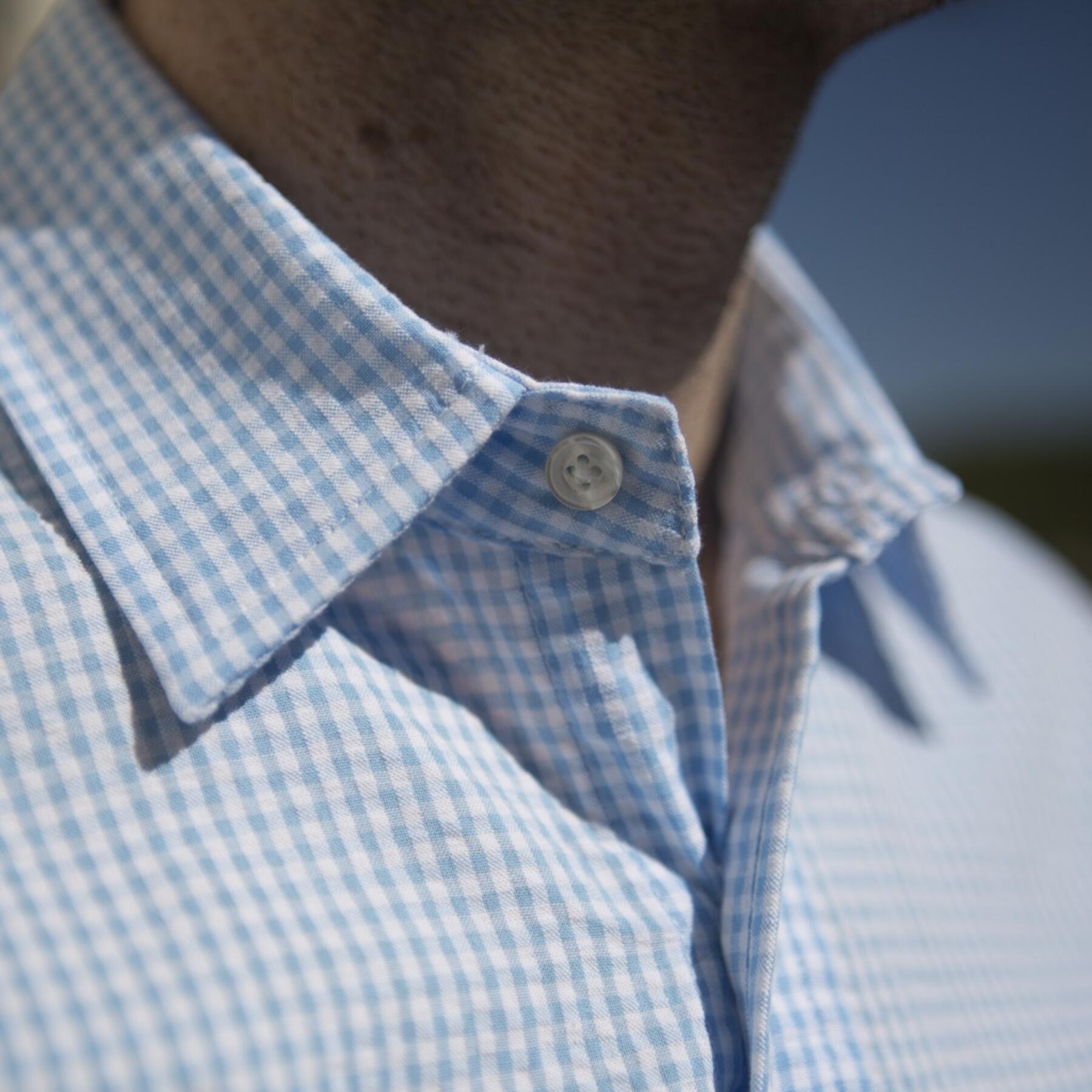 gustin #501 short sleeve sky blue gingham seersucker