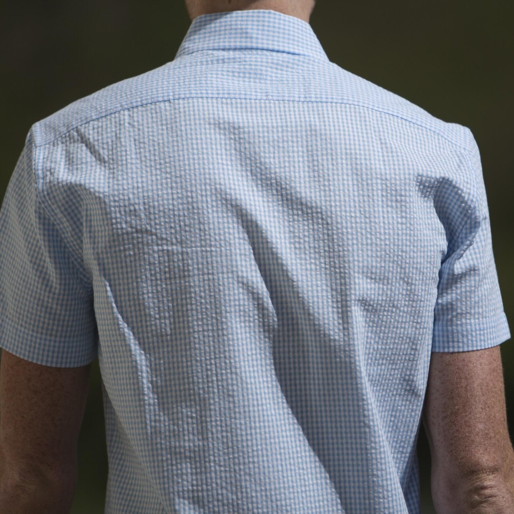 gustin #501 short sleeve sky blue gingham seersucker