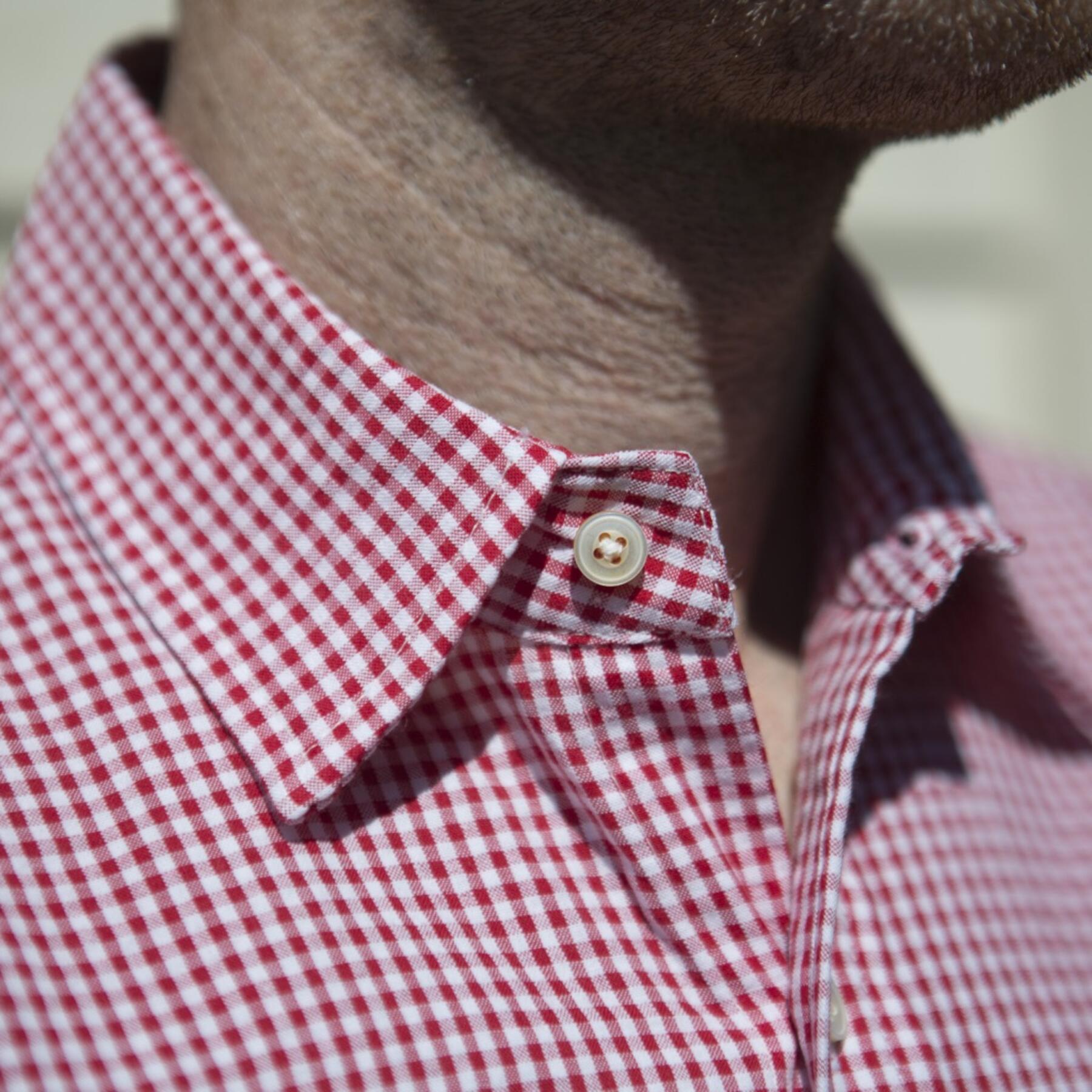 gustin #499 short sleeve red gingham seersucker