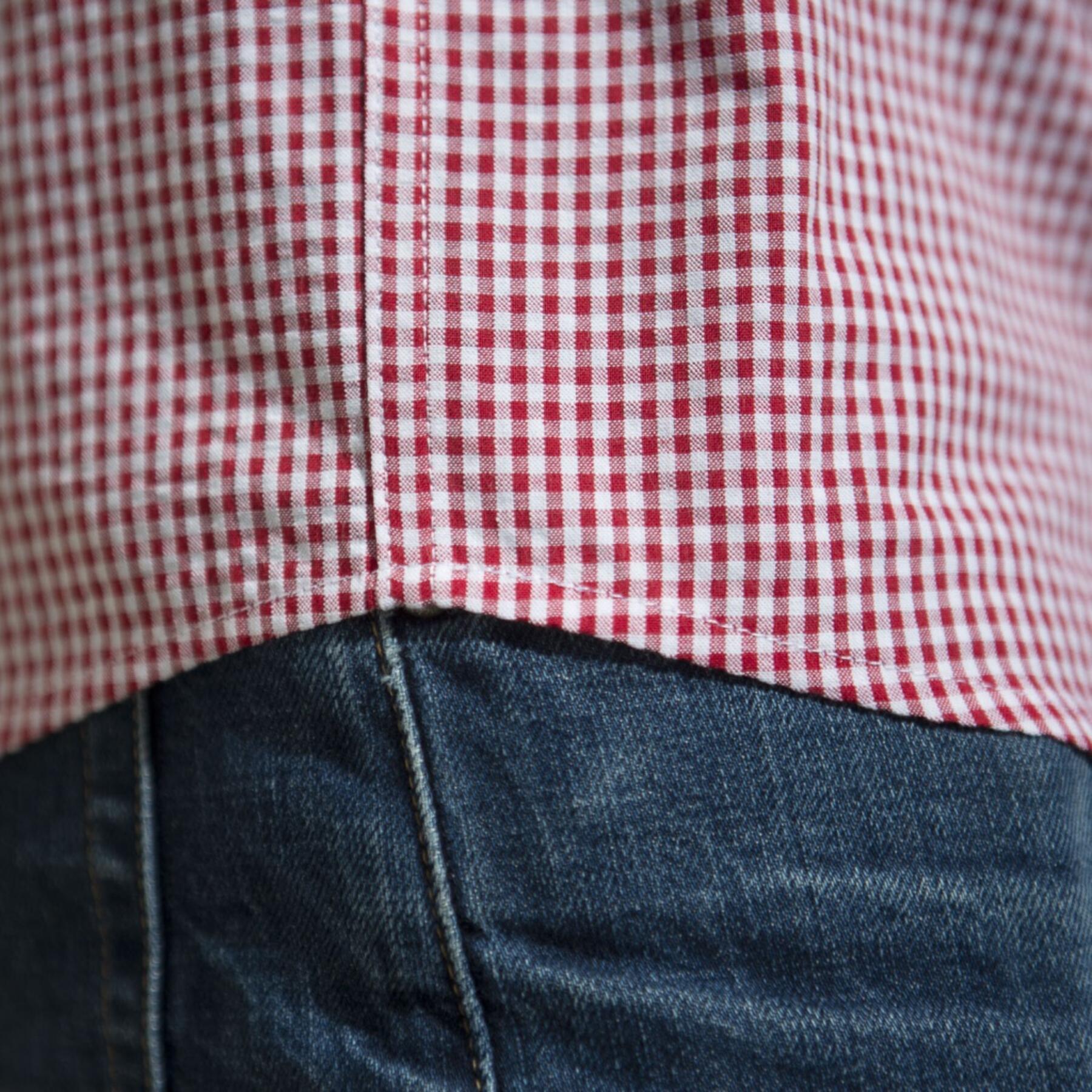gustin #499 short sleeve red gingham seersucker